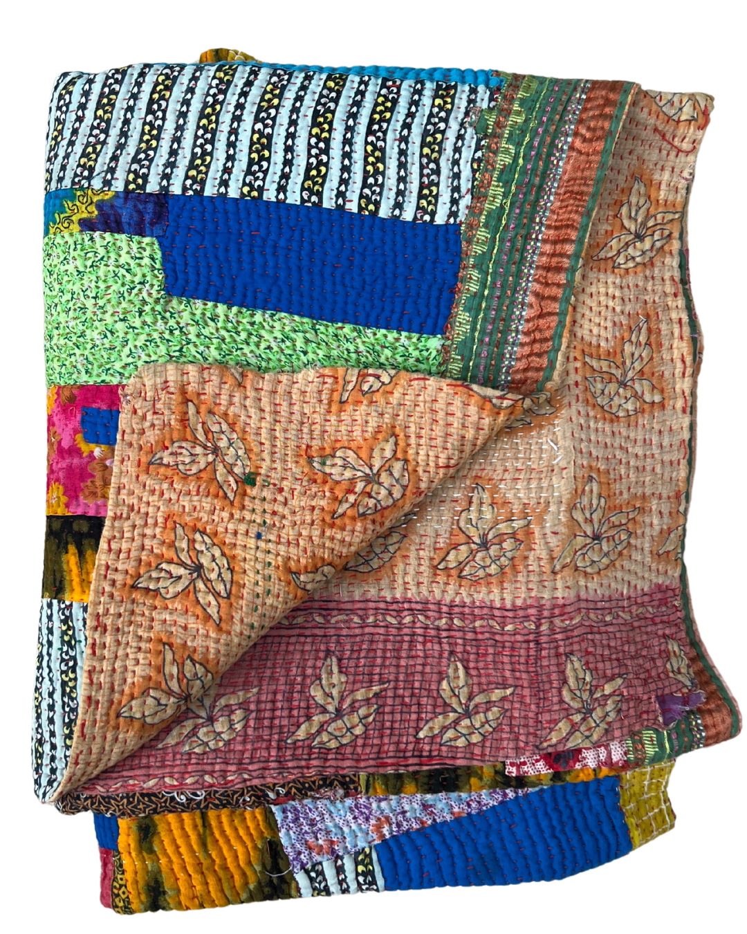 Handmade Patchwork Kantha Quilt No. 048 - Vintage Indian Cotton Throw Blanket for Bed, Sofa & Home Decor - Cozy Boho Chic Bedding for Winter & Gift Giving