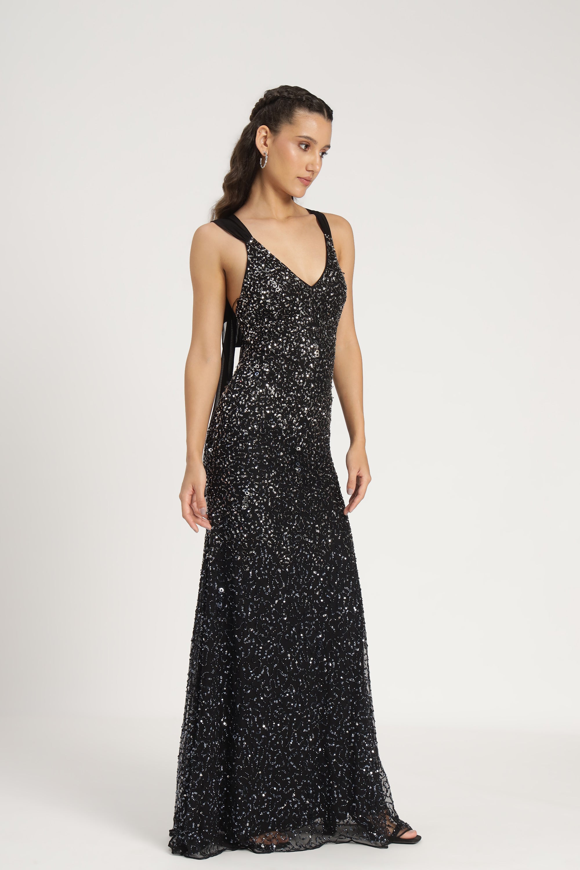 Dream Embellished Maxi Dress in Black | Elegant Long Flowy Evening Gown for Women | Perfect for Weddings, Parties & Special Occasions