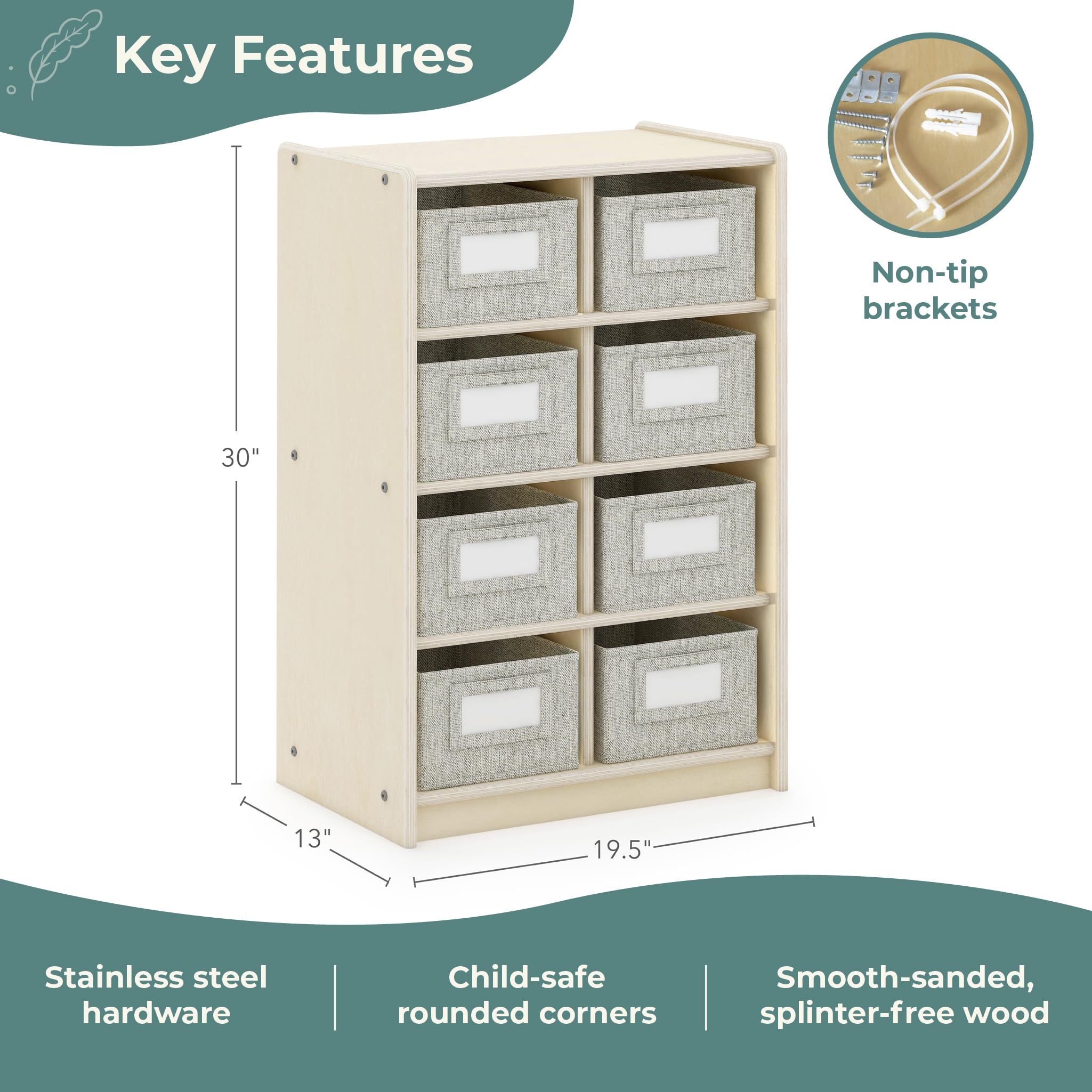 Guidecraft EdQ Cubby Bin Storage Organizer - Natural Wood Bookshelf with 8 Fabric Bins | Toy & Book Organizer for Kids, Teachers & Homeschooling | Classroom & Home Organization Furniture for Playrooms, Daycares & Montessori Schools