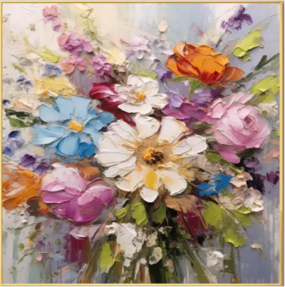Custom Square Flower and Tree Painting #FT185 - Handmade Canvas Wall Art for Home, Office, and Living Room Decor