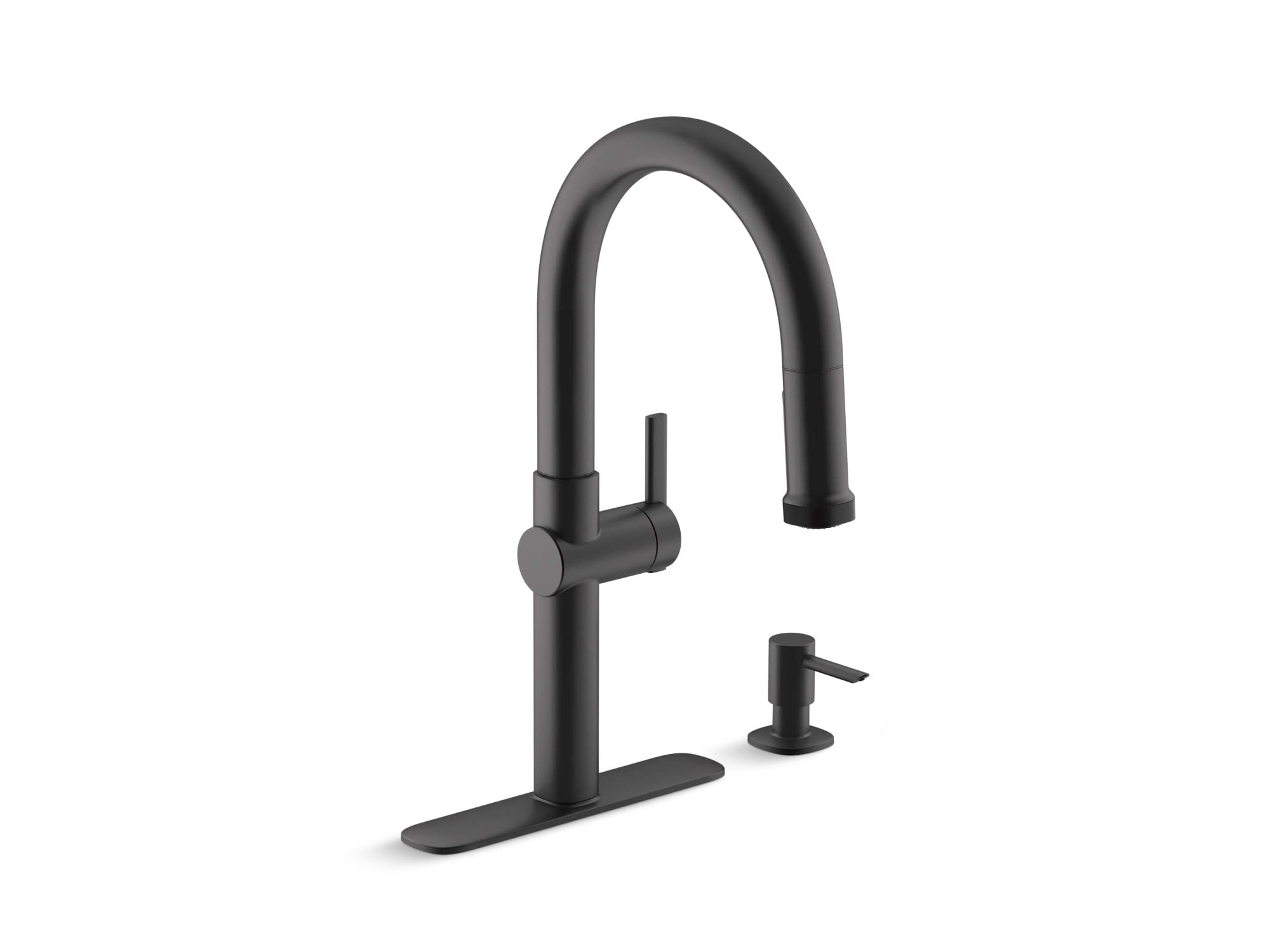 Kohler R22153-SD-BL Rune Single Handle Pull Down Sprayer Kitchen Faucet with Soap Dispenser, Matte Black - Modern Water Saving Design for Home & Restaurant Use
