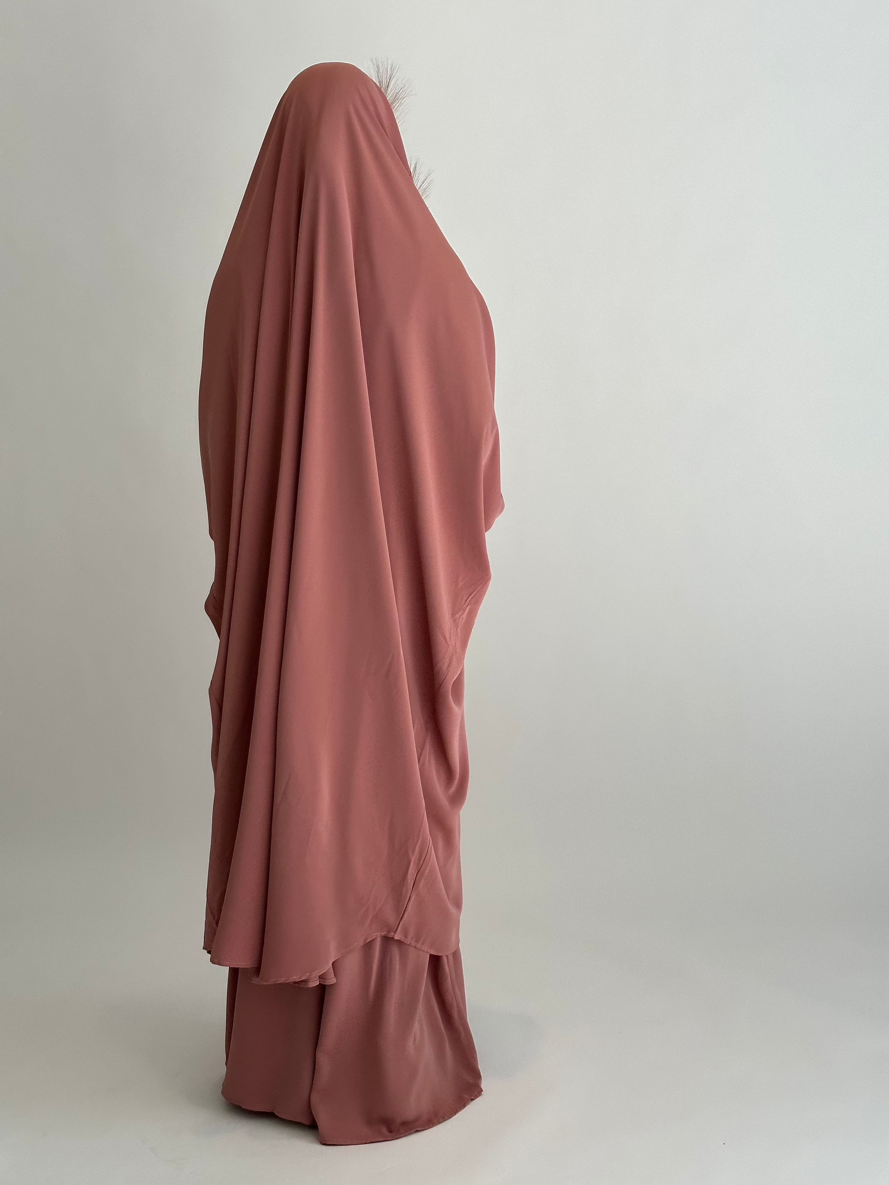 Medina 2-Piece Jilbab Set - Soft Pink Salmon Color | Modest Muslim Prayer Dress for Women | Perfect for Daily Wear, Prayer & Special Occasions