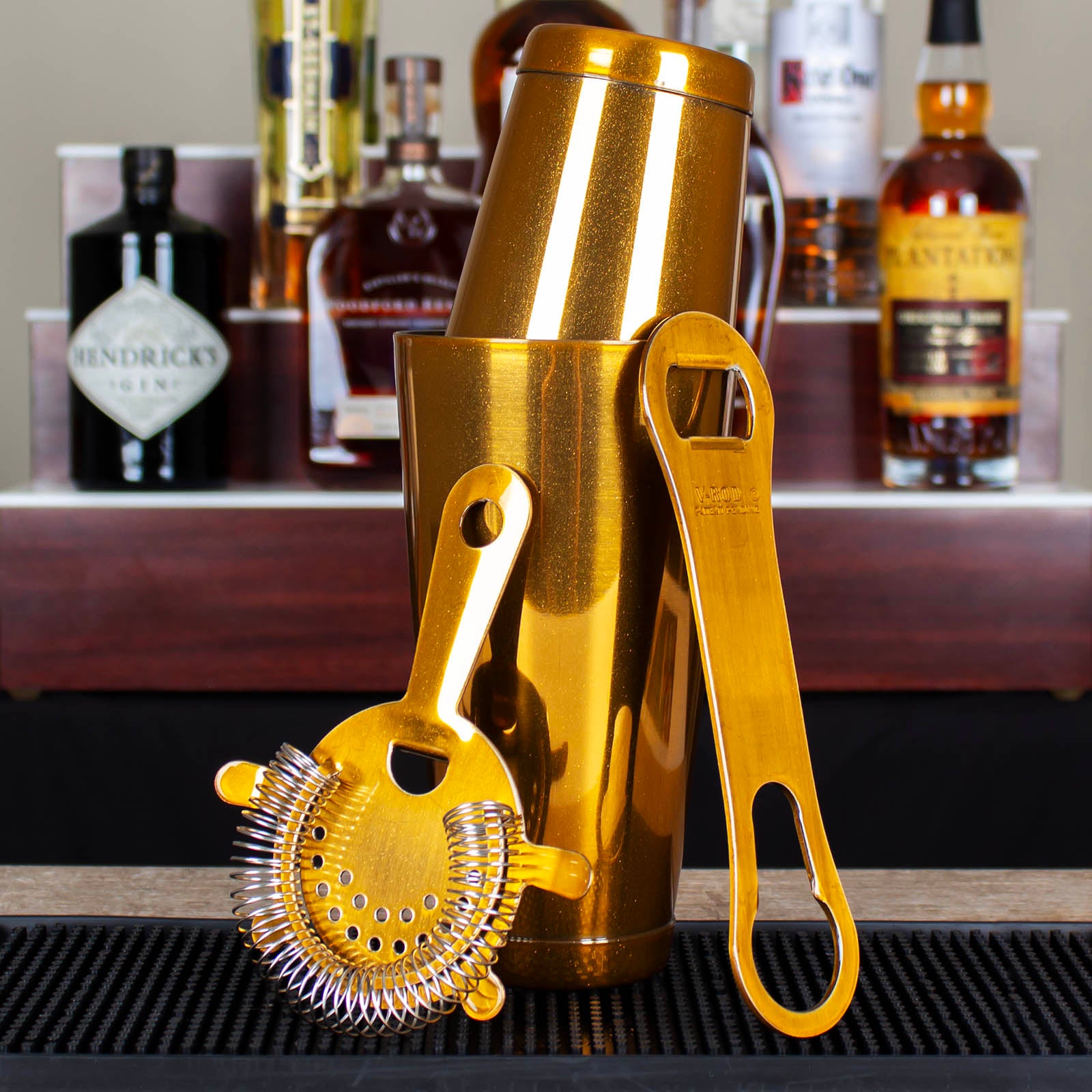 4-Piece Bar Set with V Rod® in Glitter Gold - Perfect for Home Bars, Parties, and Entertaining Guests