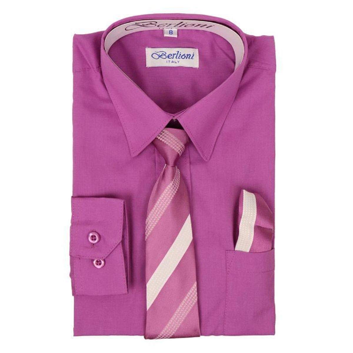 Italian Toddler Boys' Long Sleeve Dress Shirt Set with Tie & Pocket Square - Formal Outfit for Weddings, Parties & Special Occasions