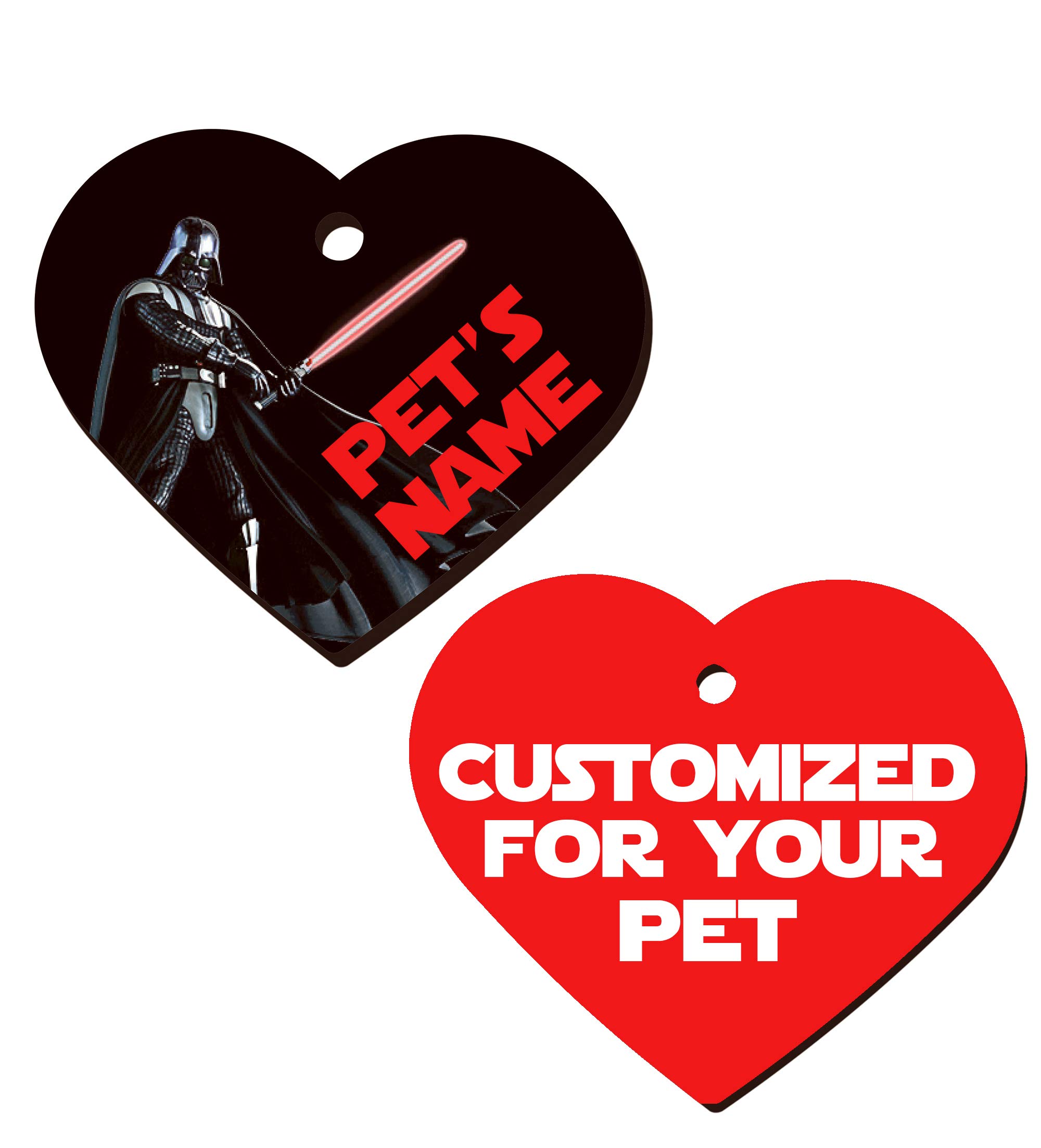Personalized Double Sided Pet ID Tags for Dogs & Cats - Custom Engraved Name & Phone Number (Darth Vader, Heart Shape) | Durable Stainless Steel Pet Tags for Safety & Identification | Perfect for Daily Walks, Travel & Emergency Contact