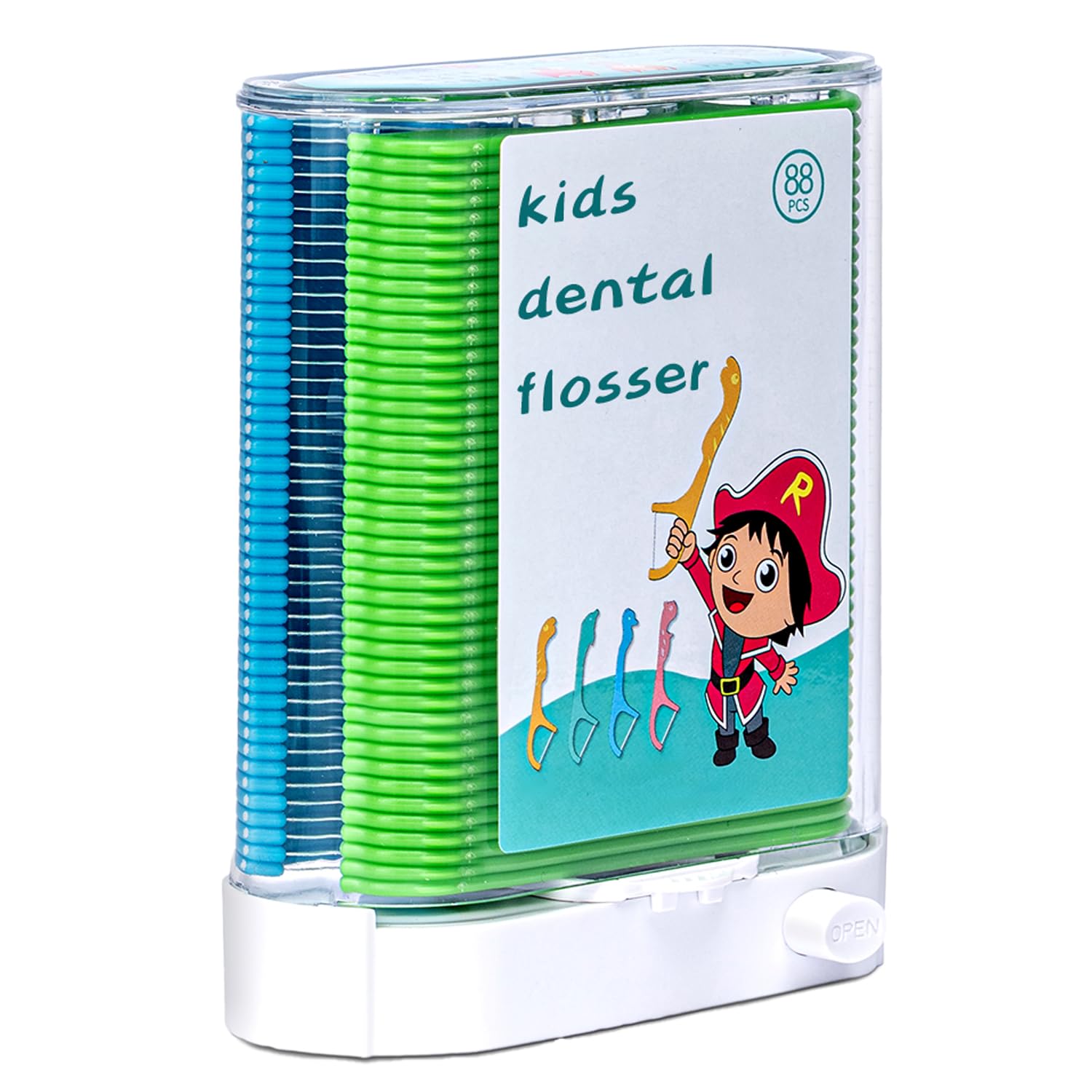 Dentle Floss Pick Holder Dispenser with 88 Floss Picks & 58 Refills - Fun Colorful Animal Dental Floss for Preventing Tooth Decay & Gum Disease (1 Pack, Green) | Perfect for Travel, School & Home Oral Care