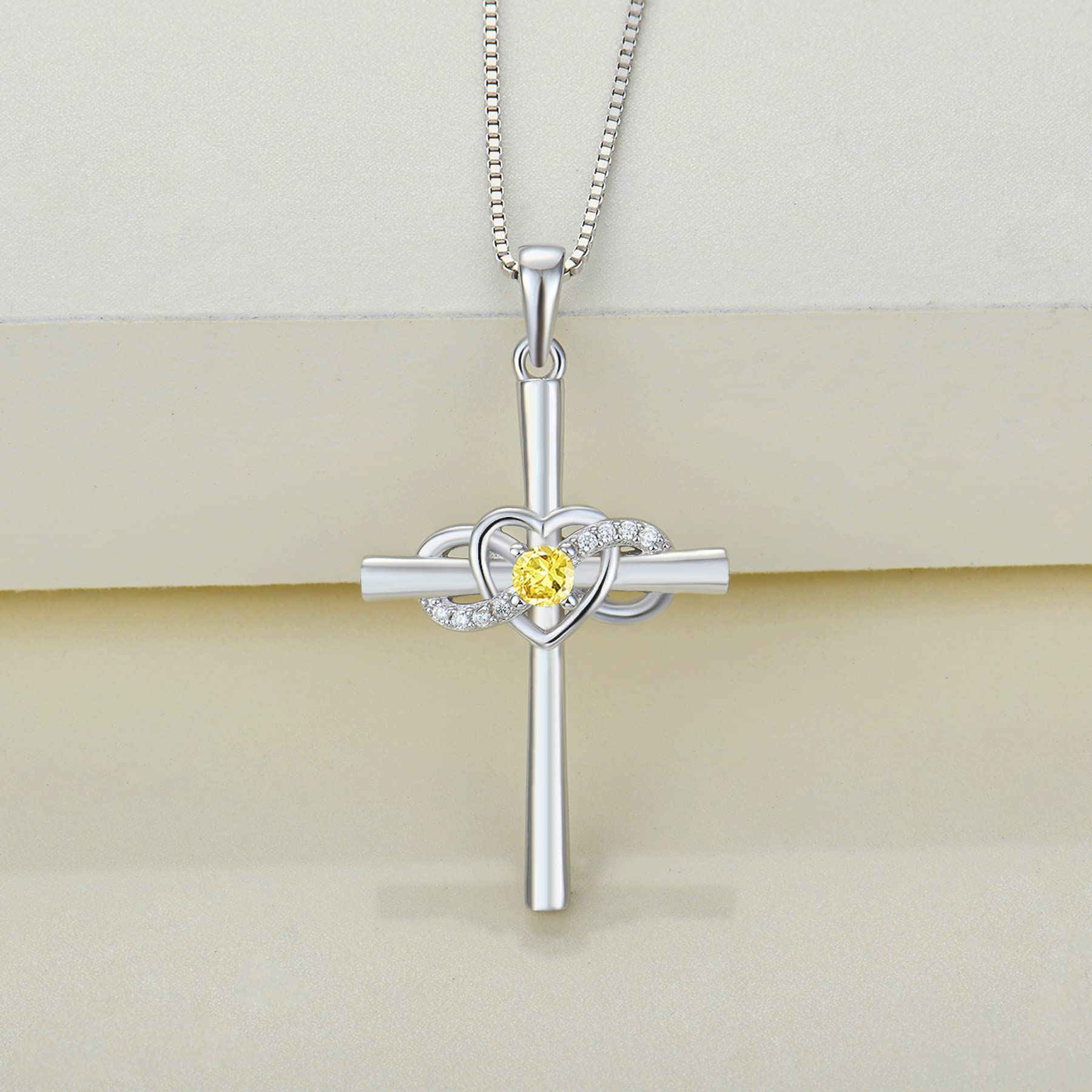 YL Sterling Silver Infinity Heart Cross Necklace for Women - Elegant Crucifix Pendant with Birthstone, Perfect for Gifts, Anniversaries & Everyday Wear