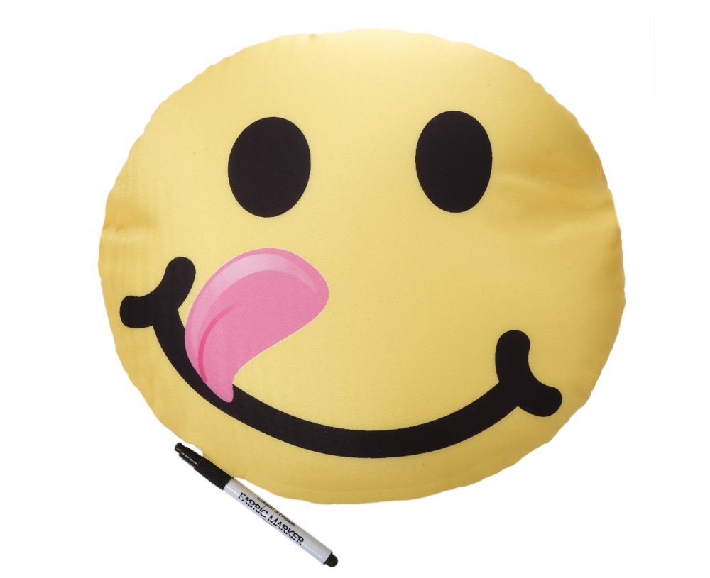 Camp Autograph Pillows - Emoticon Squishy Double-Sided (Wink/Lick) - Soft & Cute Stress Relief Pillow for Home, Office, Dorm Decor & Gift