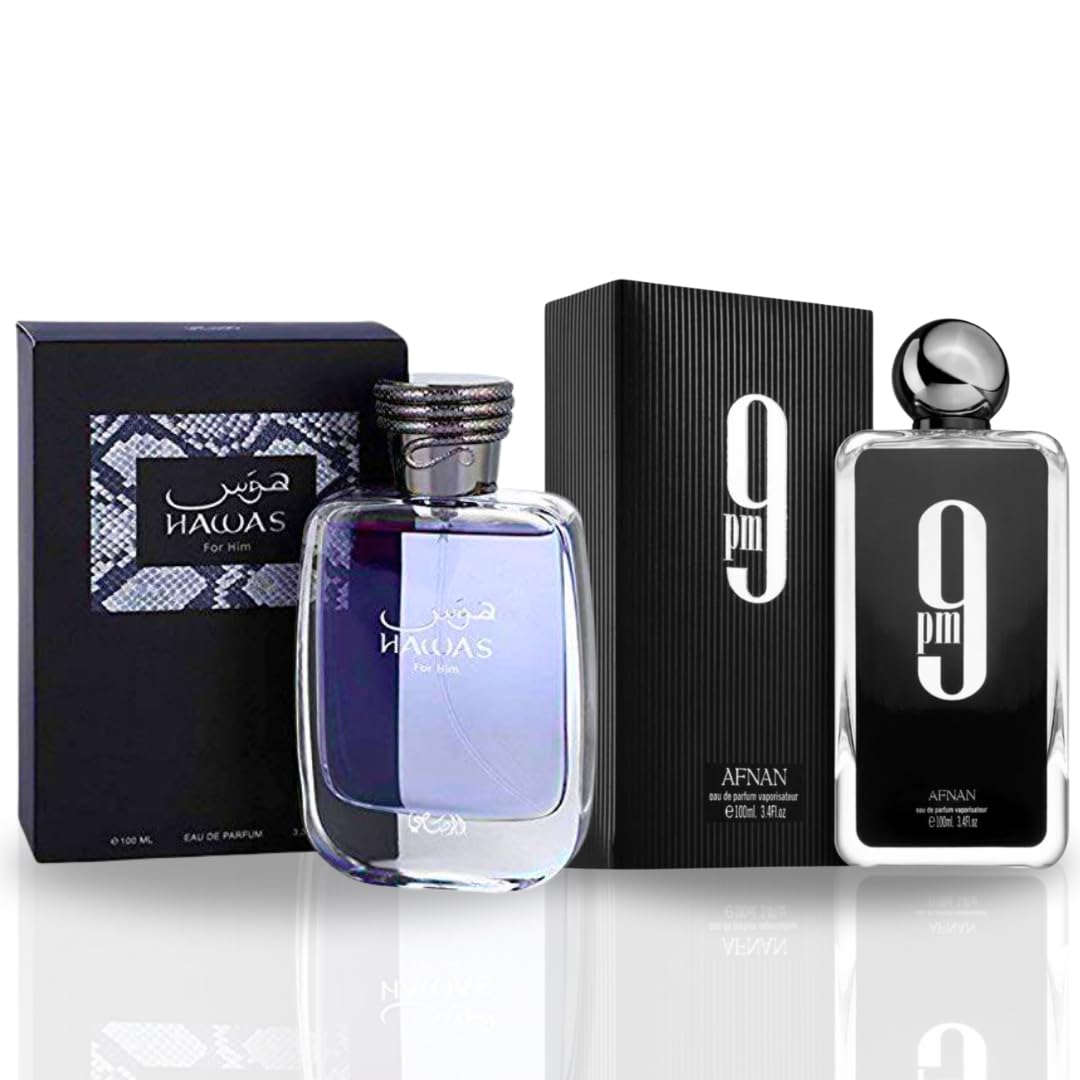 Hawas & 9PM Eau de Parfum for Men - 100ml (3.4 oz) Luxury Fragrance Bundle Set | Premium Long-Lasting Scent for Date Night, Office & Special Occasions