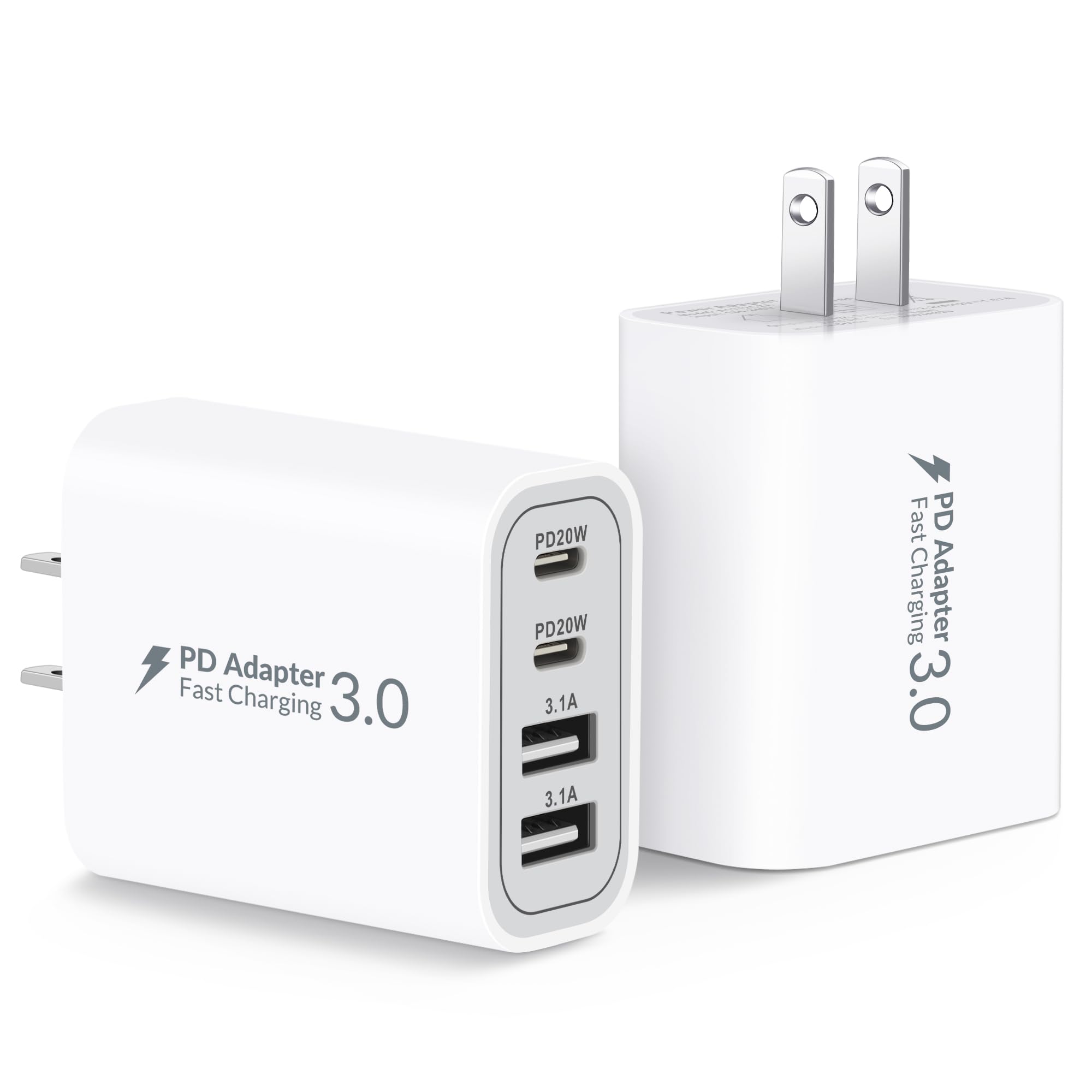 40W Fast USB C Charger Block 2-Pack - 4-Port Wall Charger with Dual USB-C & USB-A Ports - Compatible with iPhone 16/15/14/13/12/11 Pro Max/XS/X, iPad, Samsung Galaxy & Android Phones - Perfect for Home, Office & Travel Charging Multiple Devices Simultaneously