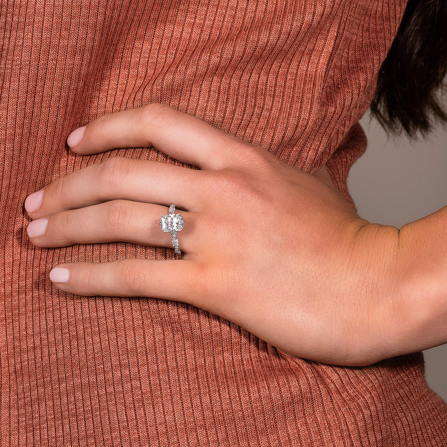 Charles & Colvard Lab-Created Moissanite 9x7mm Radiant Cut Women's Engagement Ring | 3.1cttw DEW | 14K White Gold Rhodium Plated | Ethical & Affordable Alternative to Diamond | Perfect for Proposals, Anniversaries & Special Occasions