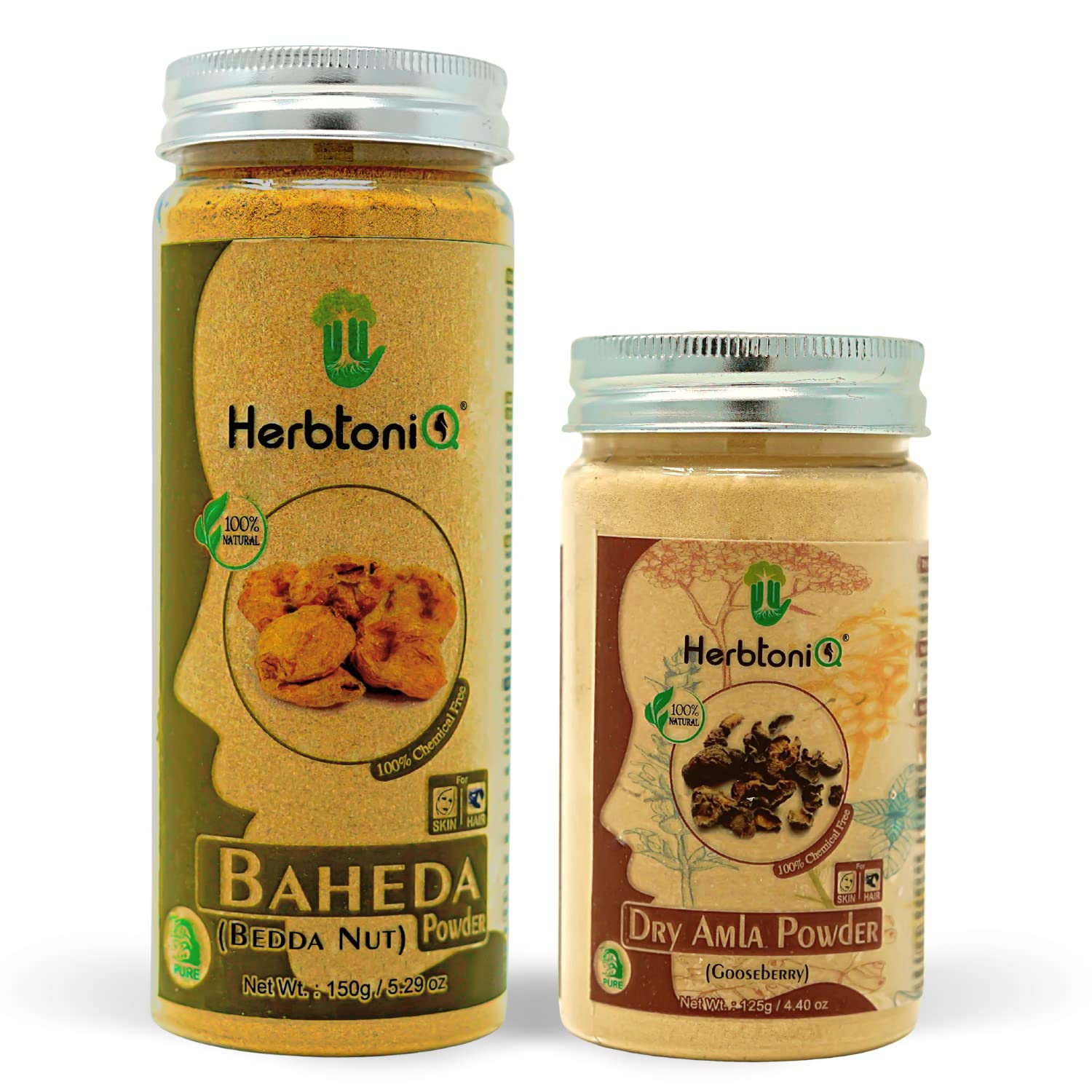 **HerbtoniQ 100% Natural Baheda & Dry Amla Powder for Dandruff Control, Frizzy Hair Repair & Damaged Hair Treatment – Intensive Hair Care Pack (275g) – Promotes Healthy Scalp & Shiny Hair for Daily Use**