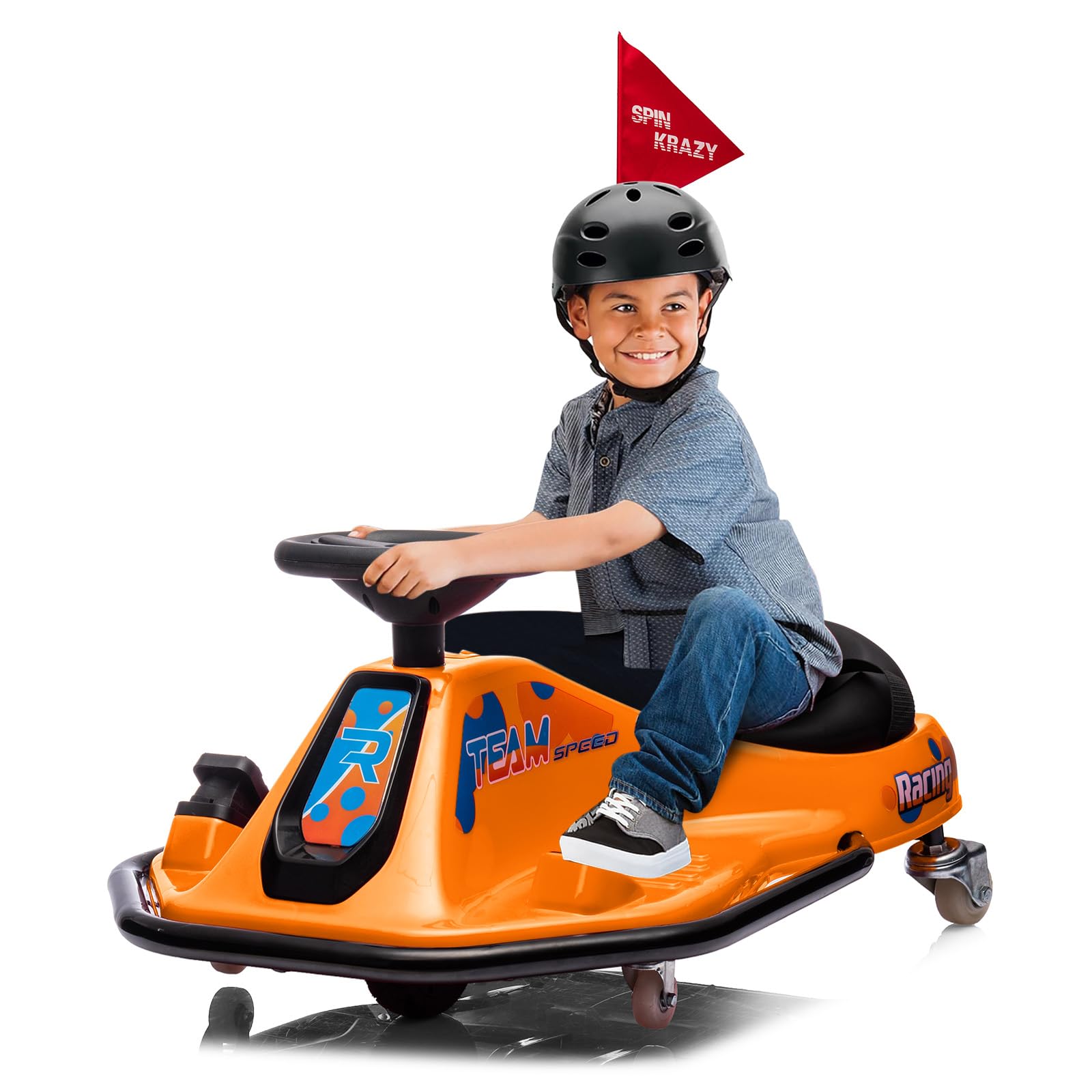 24V Kids Electric Drift Go-Kart with 7Ah Battery - 360° Rotating Drift System, Adjustable Speed & LED Lights - Perfect for Outdoor Play, Birthday Gifts & Backyard Racing (Orange)