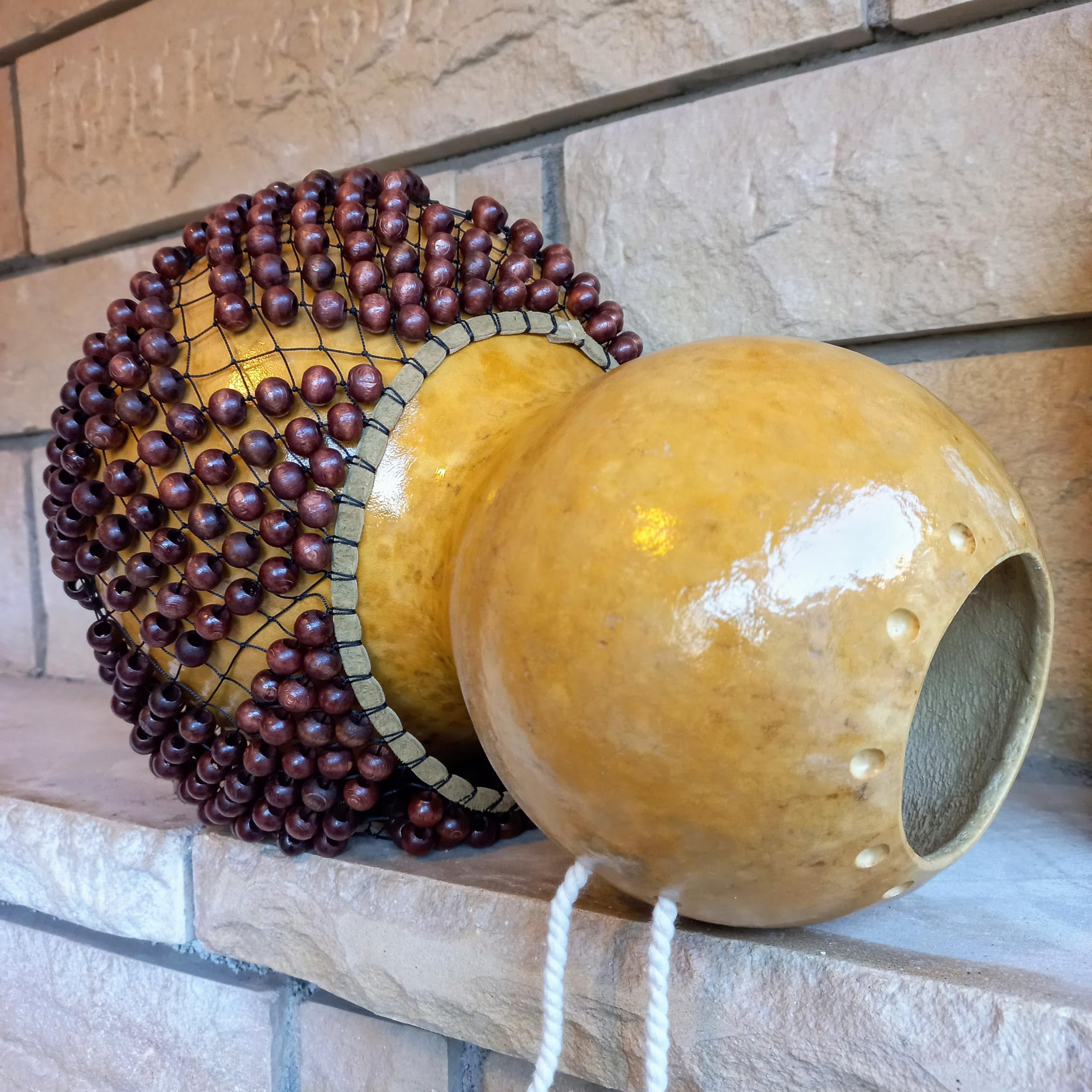 Brown Beaded Gourd Shekere Instrument - Authentic African Ewe Percussion & Latin Rhythm Shaker - Perfect Musician Gift for Birthdays, Performances & Music Therapy