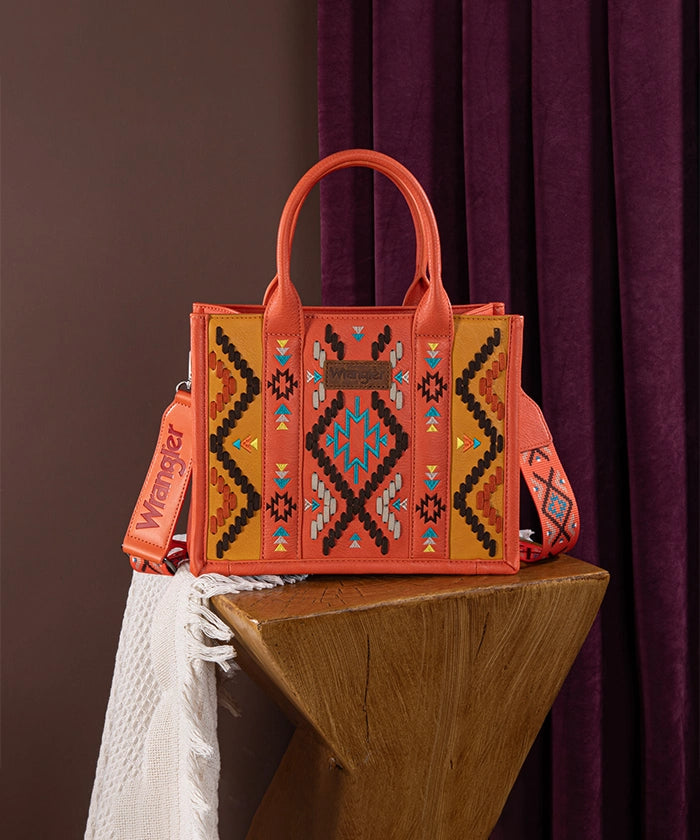 Wrangler Aztec Embroidered Whipstitch Tote Bag for Women - Stylish Boho Shoulder Bag for Travel, Beach & Shopping