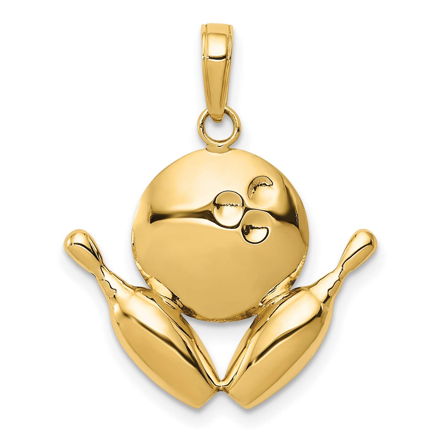 14K Yellow Gold Diamond-Cut Bowling Ball and Pins Charm Pendant - 21mm x 21mm - Perfect for Jewelry Making, Gifts, and Bowling Enthusiasts