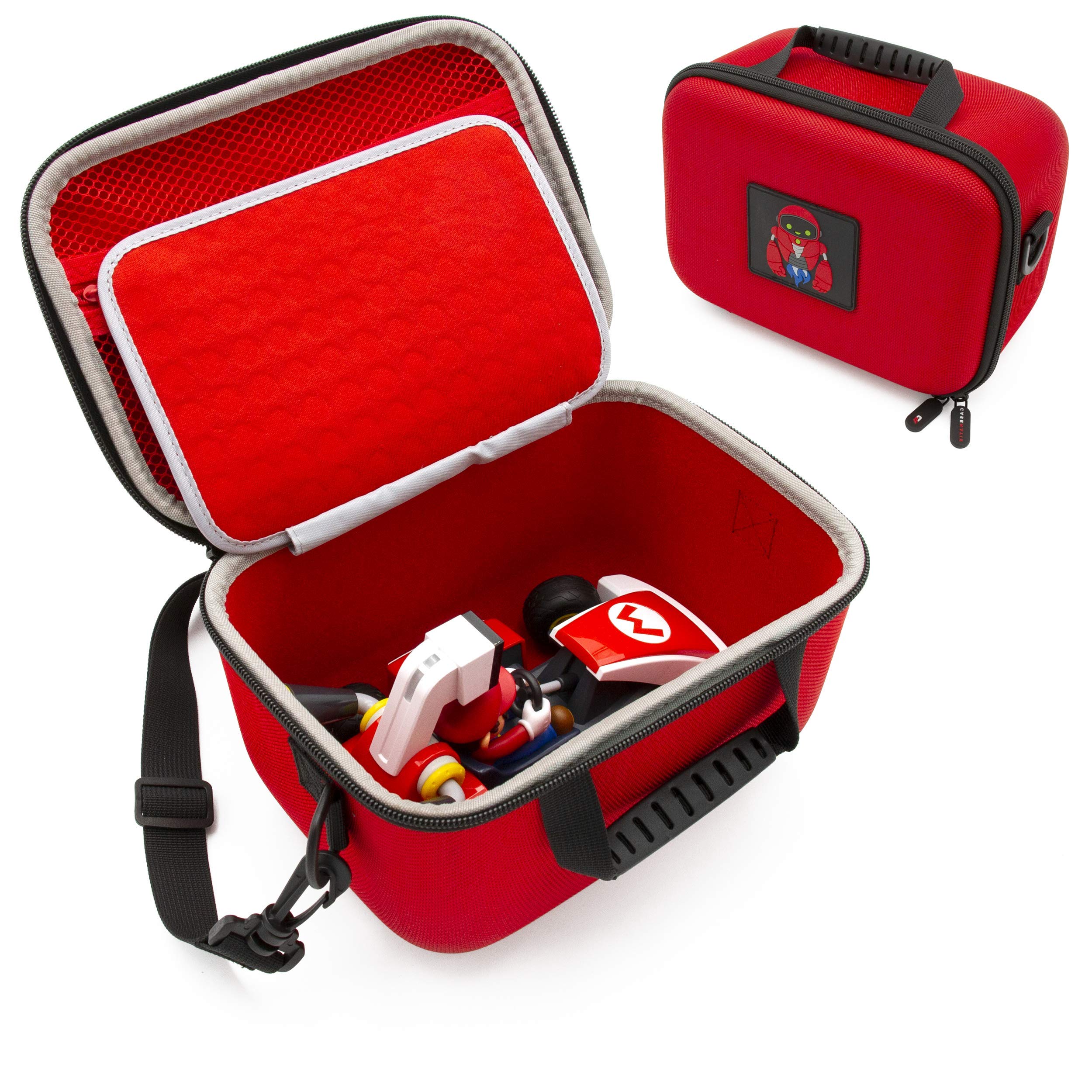 CASEMATIX Hard Shell Travel Case for Nintendo Switch Mario Kart Live Home Circuit - Shockproof Protective Carrying Case with Shoulder Strap & Padded Divider (Red) - Perfect for Travel, Storage & Gaming On-The-Go