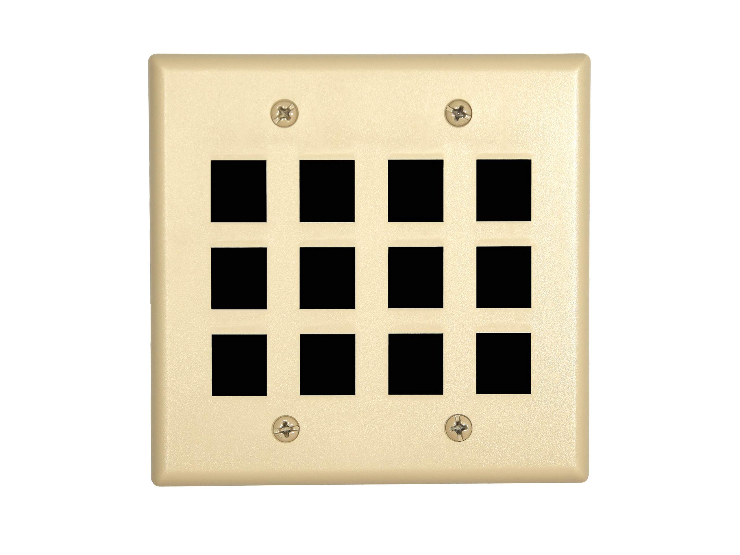 12-Port Keystone Wall Plate in Ivory - Ideal for Home & Office Network Installations