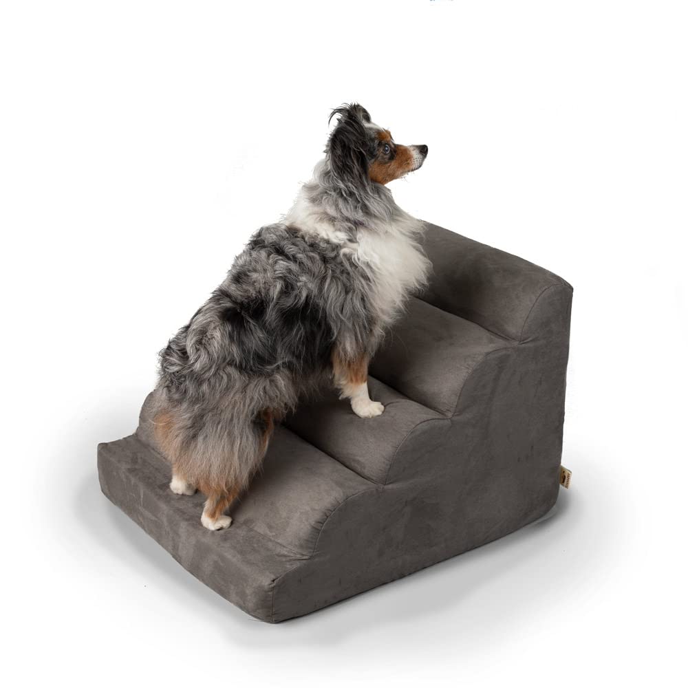 Snoozer Scalloped Pet Stairs for Small Dogs & Cats - Soft Foam Steps with Non-Slip Bottom, Anthracite Gray - Perfect for Couches, Beds & High Furniture Access