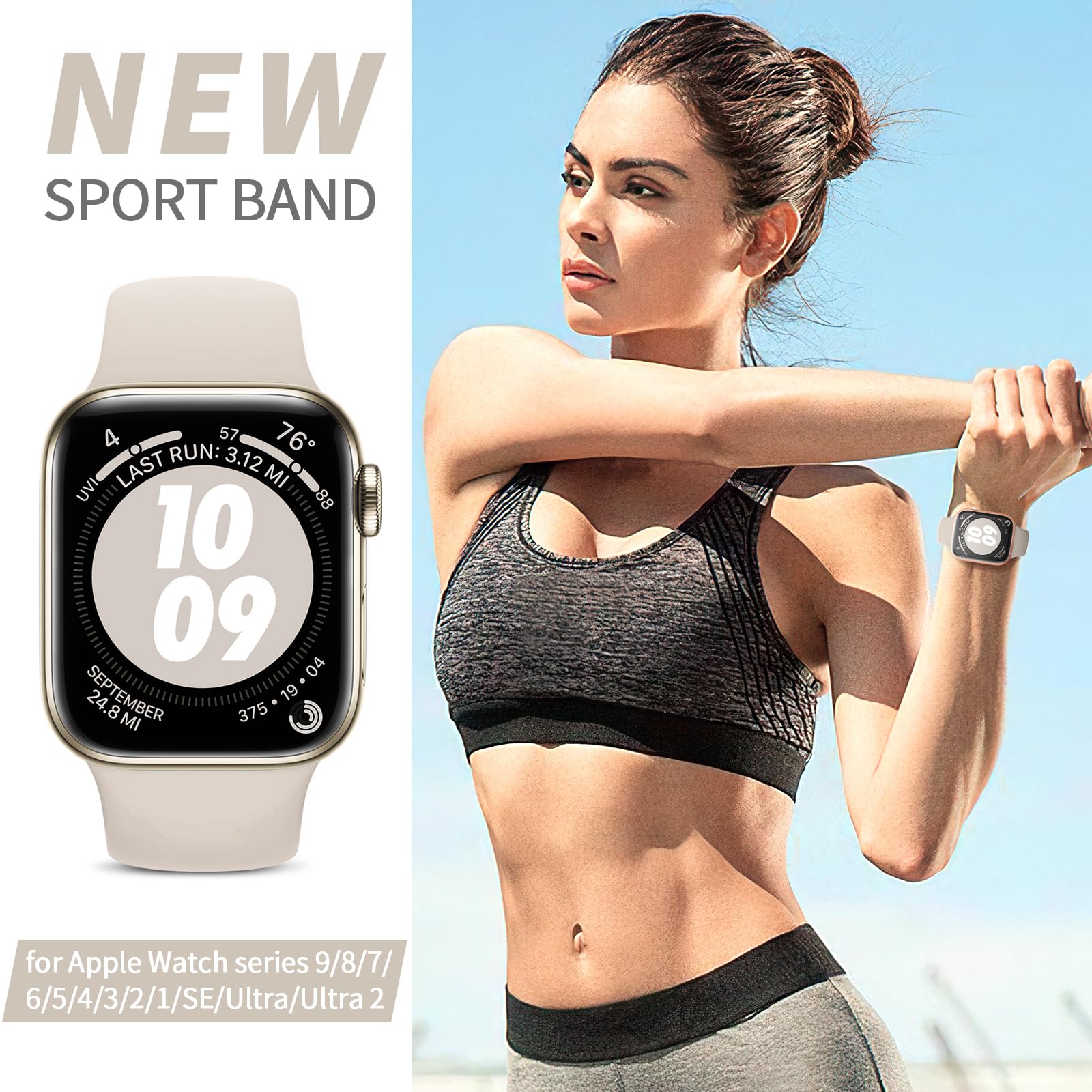 Premium Sport Silicone Band for Apple Watch 40mm 38mm 41mm 44mm 45mm 49mm 42mm - Soft Waterproof Strap Compatible with iWatch Series 10/9/Ultra/8/7/SE/6/5/4/3 - Perfect for Running, Swimming & Everyday Wear (Men & Women)