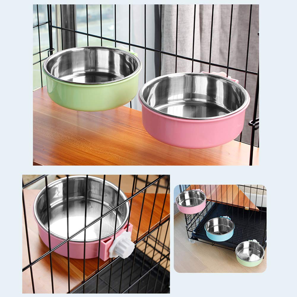 Stainless Steel Hanging Pet Bowl for Dogs, Cats, Puppies, Rabbits & Ferrets - Removable Round Feeder Cage, Pack of 2 (Blue, Green, Pink) - Perfect for Travel, Camping & Outdoor Use