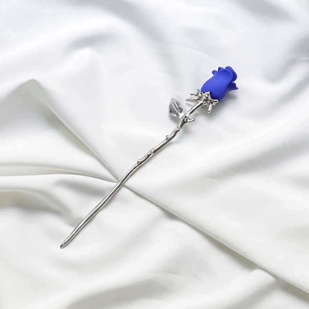 Vintage Rose Hair Stick - Japanese & Chinese Floral Hair Chopsticks for Hanfu, Retro Hairpin Hair Accessory (Blue) | Perfect for Cosplay, Traditional Weddings & Themed Parties