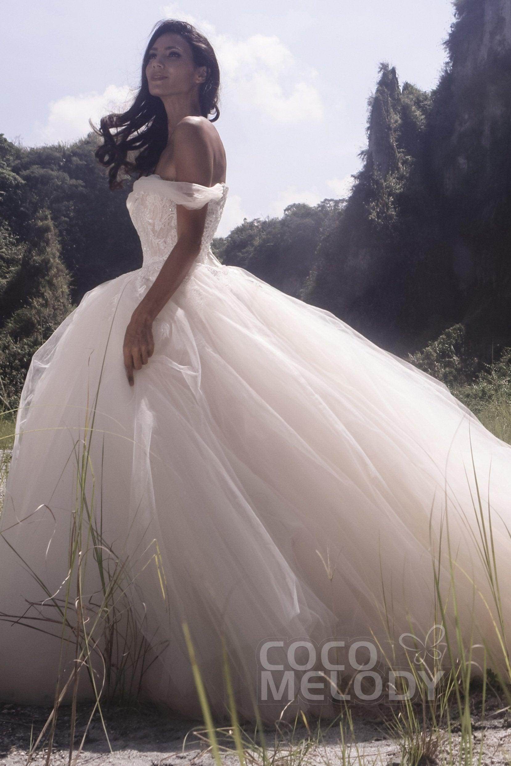 Elegant Princess Court Train Satin & Tulle Wedding Dress LD5066 - Perfect for Bridal Gowns, Formal Events & Fairy Tale Weddings
