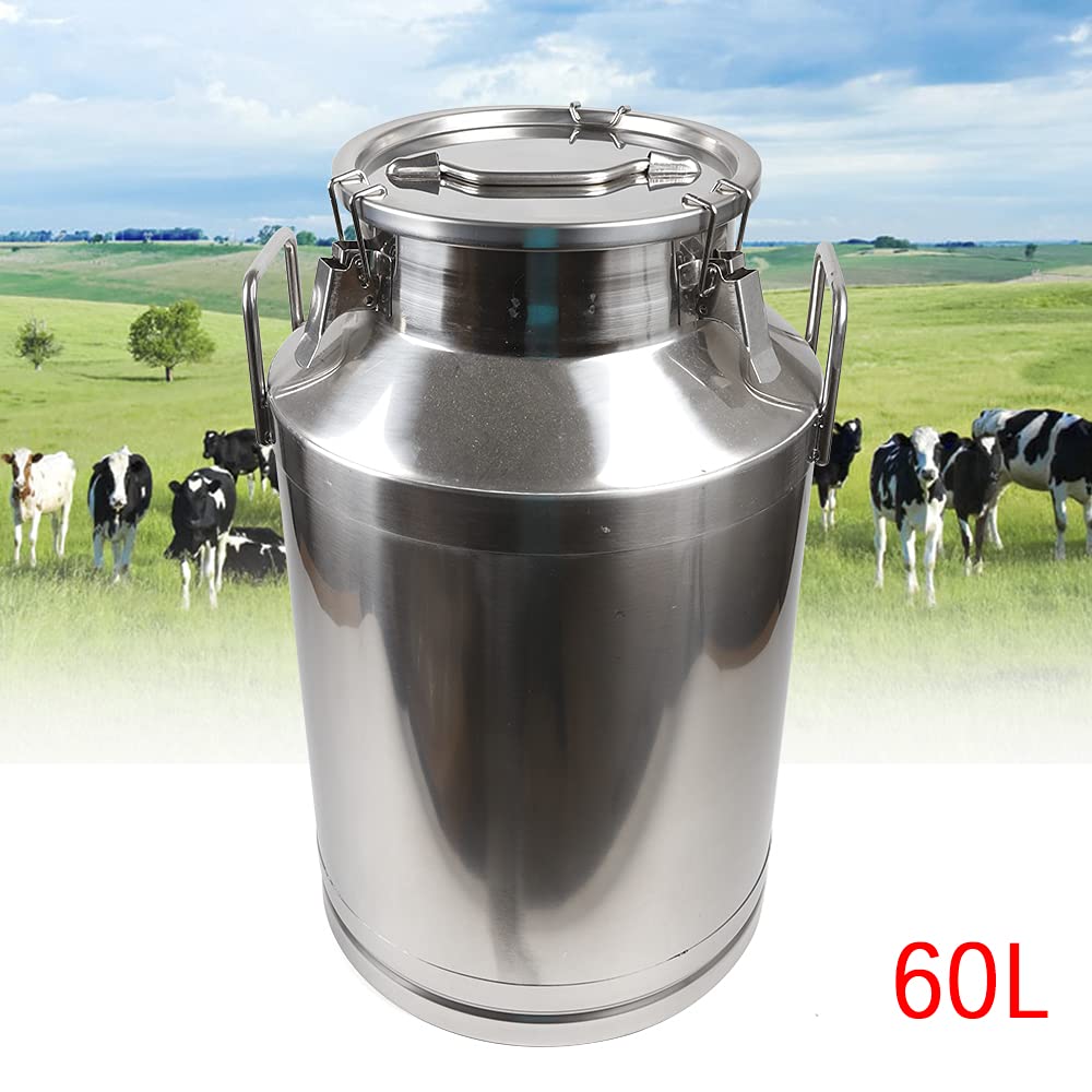 60L/15.85 Gallon Stainless Steel Milk Can with Silicone Seal - Food Grade Transport Barrel for Milk, Oil, Wine - Durable Pail Bucket Jug for Farm, Brewery & Commercial Use