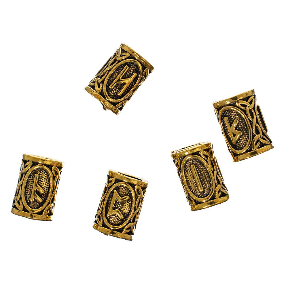 Viking Runes Metal Beads for Jewelry Making - Paracord Beads for Hair & Beard Accessories - Norse Style Charms (Gold, 10 Pack) - Perfect for DIY Bracelets, Necklaces & Viking Cosplay