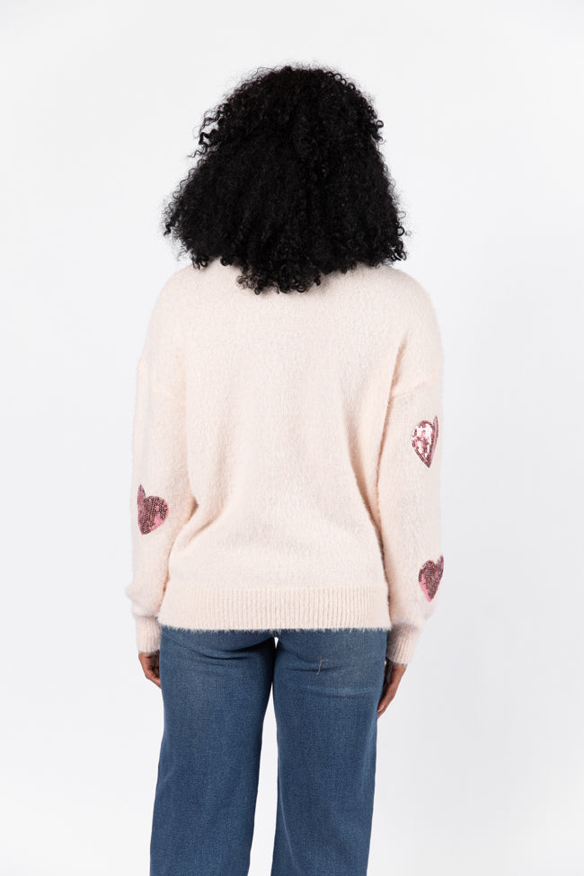 True Romance Blush Sequin Heart Sweater for Women - Valentine's Day Outfit, Date Night, Party Wear | Final Sale