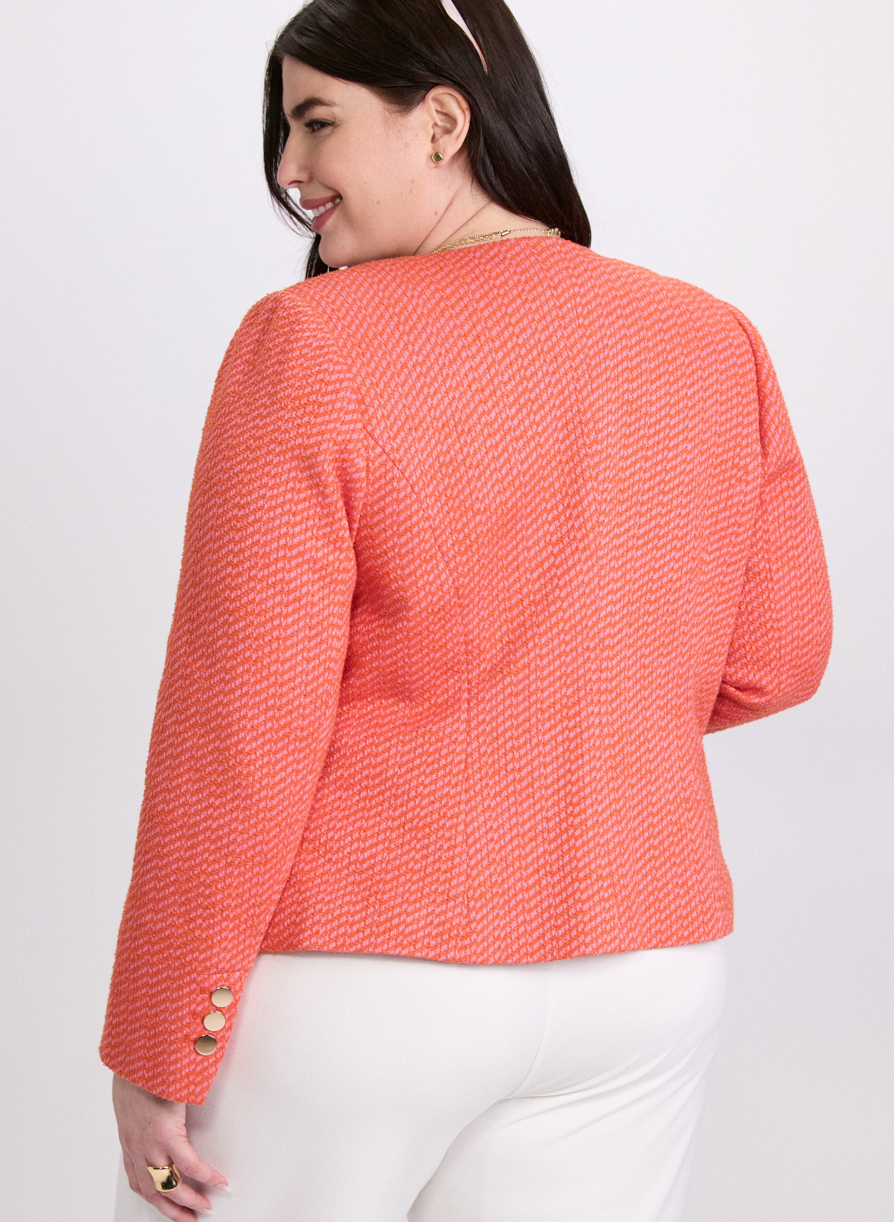 Stylish Collarless Bouclé Jacket for Women - Trendy Knit Coat for Fall & Winter - Perfect for Office, Date Night, and Casual Outings