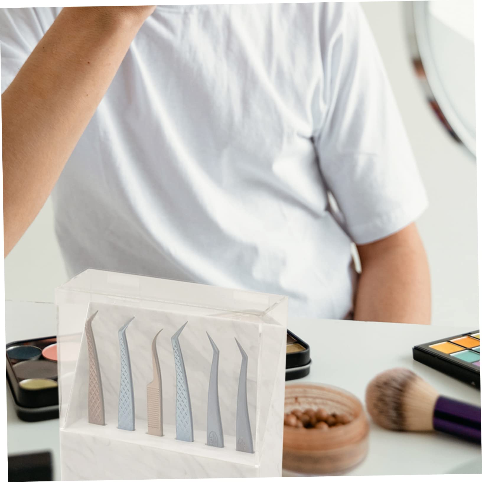 6 Hole Eyelash Tweezers Holder - Salon Makeup Tool Organizer for Lash Extensions & Beauty Tools | Stylish Display Stand for Professional Use in Salons, Home Makeup Stations & Beauty Studios