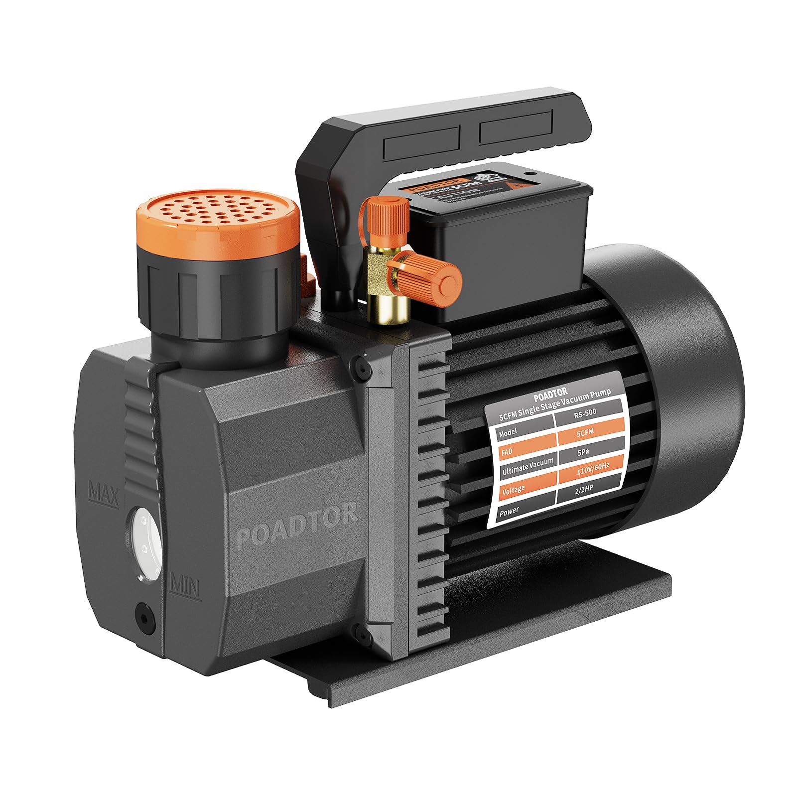 5CFM 1-Stage HVAC Vacuum Pump - 1/2HP 38 Micron 110V AC Vacuum Pump Kit for R12 R22 R134a R410a Refrigerant - Professional HVAC & Auto AC Recharging, Cow Milking, Oil Included - Ideal for AC Repair, Refrigerant Recovery, and Dairy Farm Equipment Maintenance