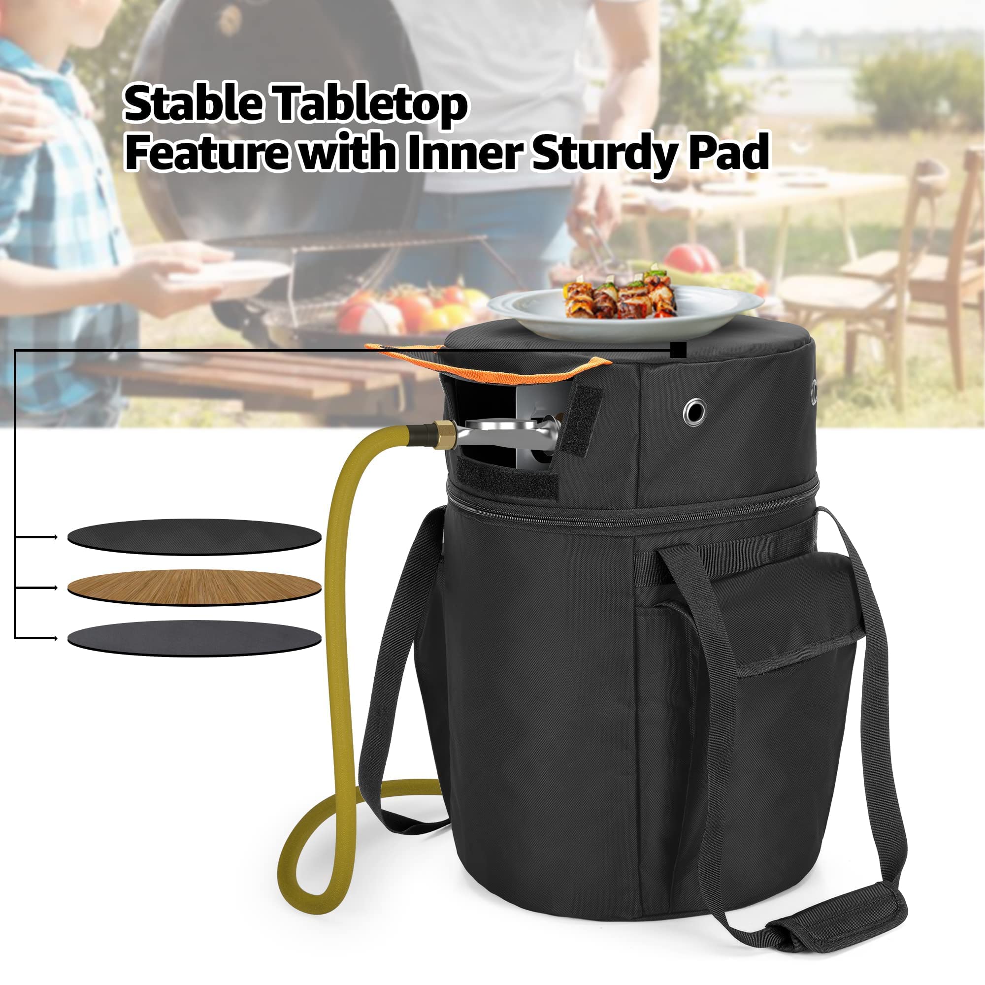 17 Inch Black Tabletop Griddle with Hood & Carry Bag - Portable Gas Grill for Outdoor Cooking, Camping, Tailgating & Backyard BBQs