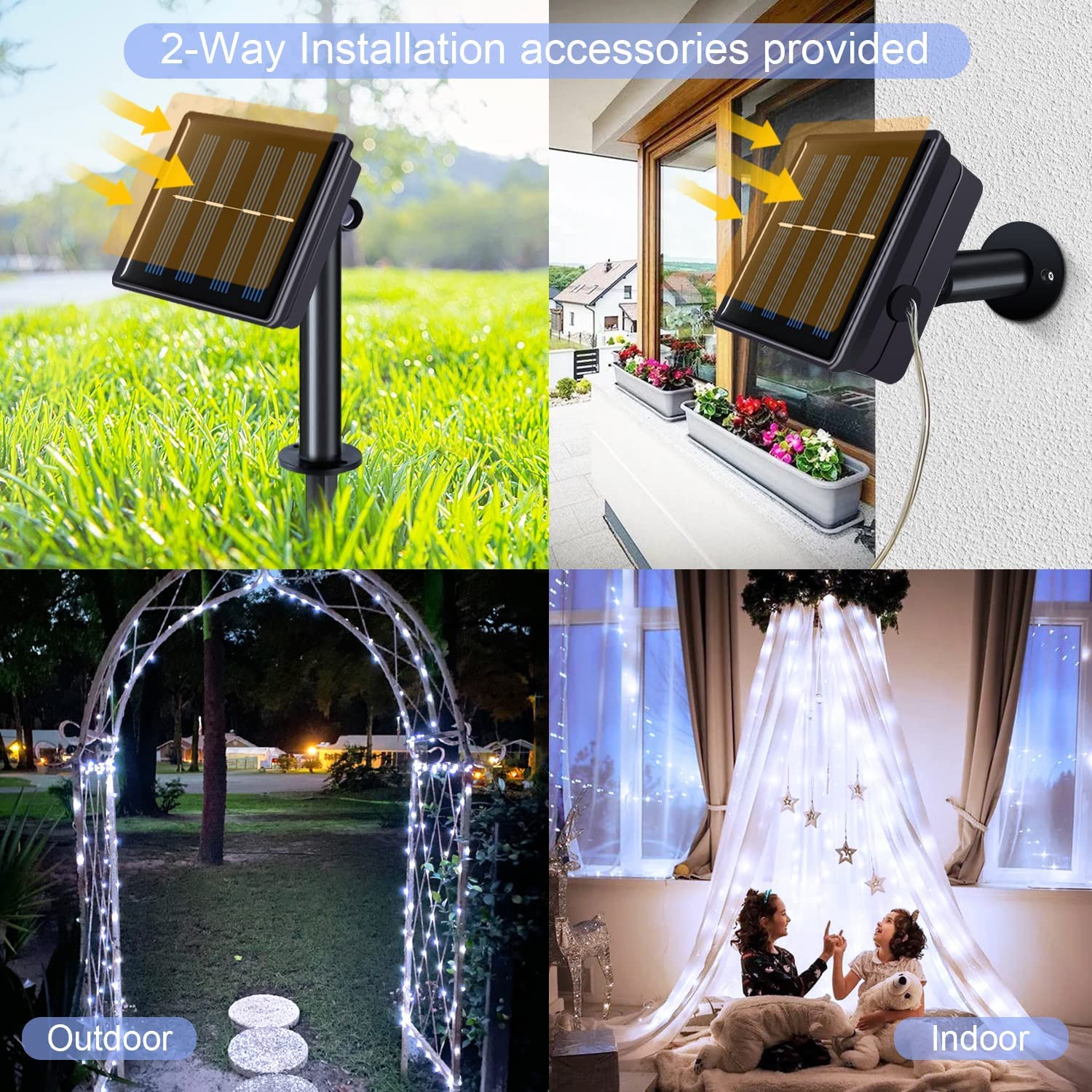 4 Pack 33FT 100 LED Solar String Lights Outdoor Waterproof - 8 Lighting Modes, Copper Wire Fairy Lights for Patio, Yard, Garden, Christmas, Wedding & Party Decor (White) | Perfect for Backyard, Landscape, Pergola & Holiday Lighting
