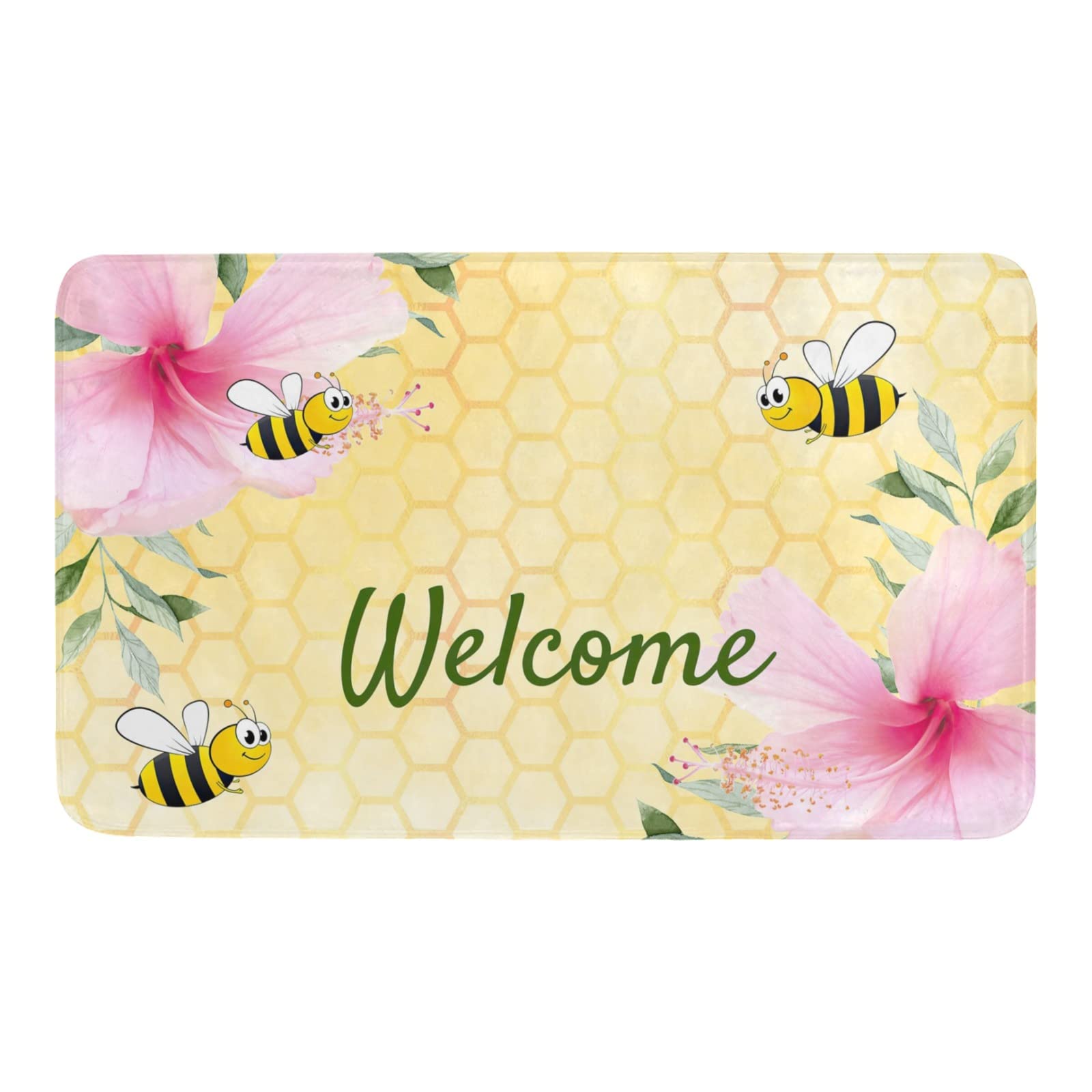 Bee Flower Doormat 23.6 x 15.7 Inch - Non-Slip Indoor Outdoor Entrance Rug for Front Door, Garden & Kitchen - Decorative Welcome Mat for Home & Patio