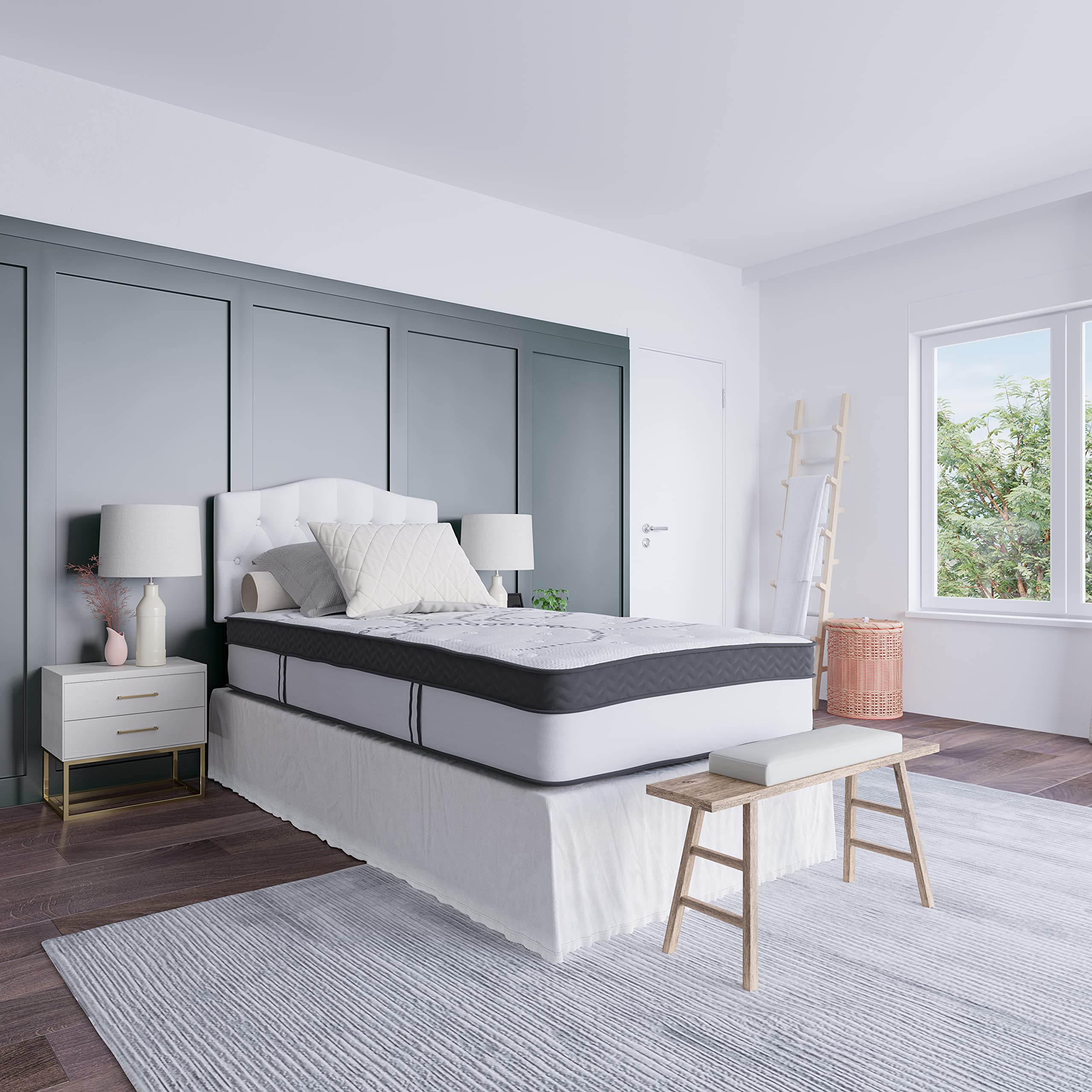EMMA + OLIVER 12 Inch CertiPUR-US Certified Hybrid Pocket Spring Twin Mattress in a Box - Premium Comfort for Bedroom, Guest Room & Dorm Use