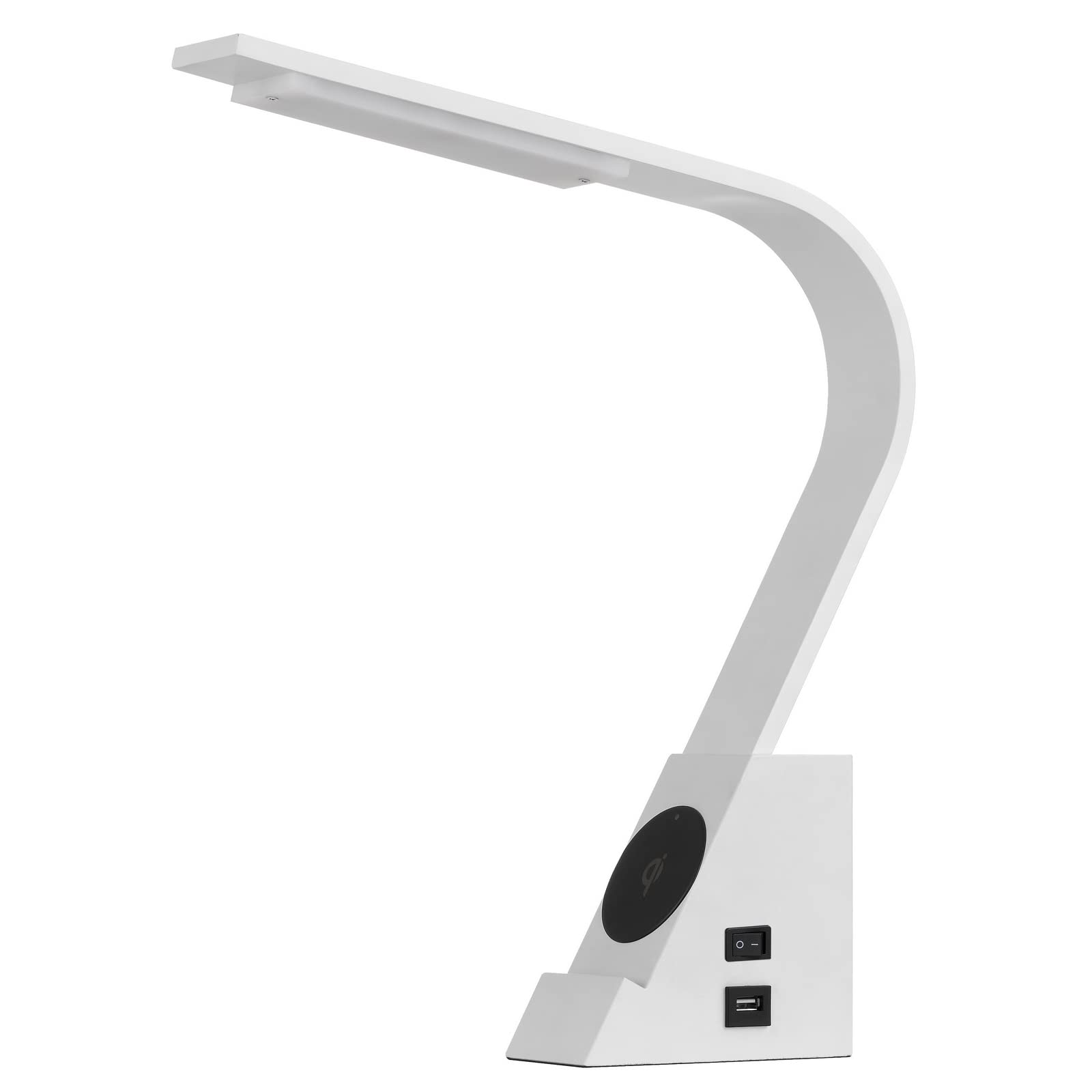 Benjara 18 Inch Modern Desk Lamp with 2 USB Ports & Wireless Charging Pad - White | Perfect for Home Office, Study Room & Nightstand Lighting