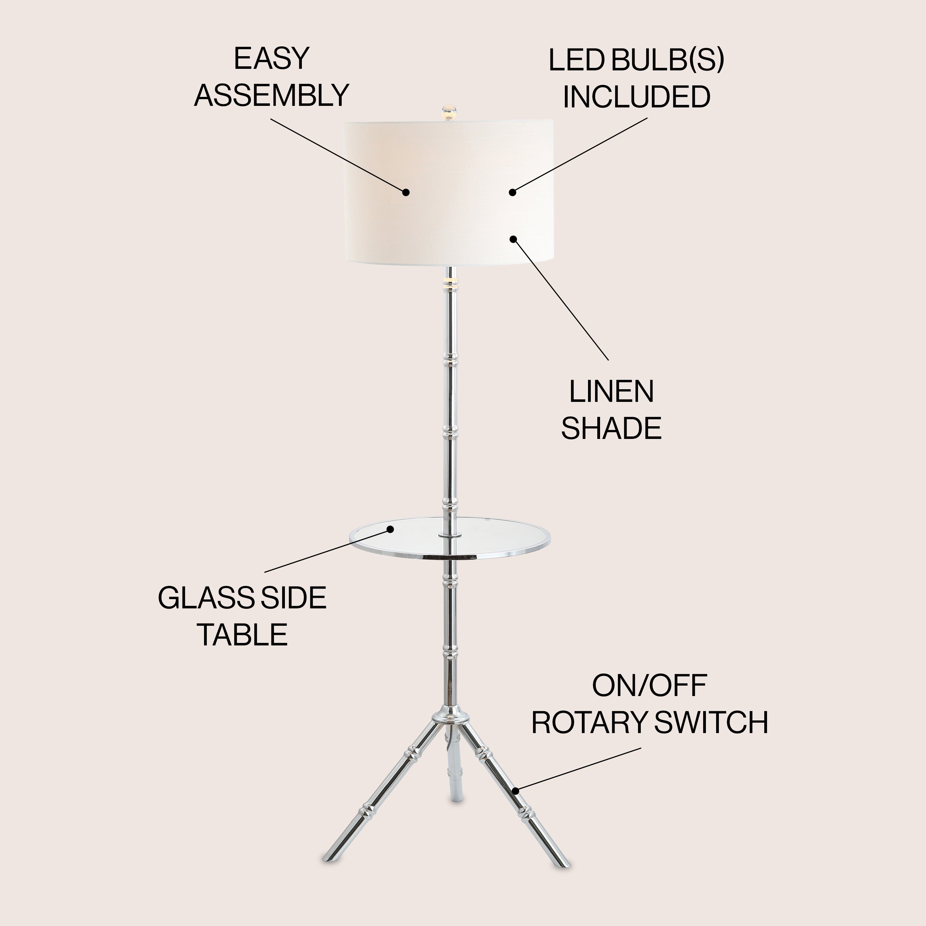 Modern Hall 62 Metal LED Side Table with Floor Lamp - Adjustable Nightstand & Bedside Reading Light for Living Room, Bedroom, or Office