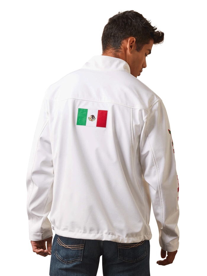Ariat Men's New Team Softshell Jacket - Mexico Edition in White | Water-Resistant & Breathable for Outdoor Work & Casual Wear