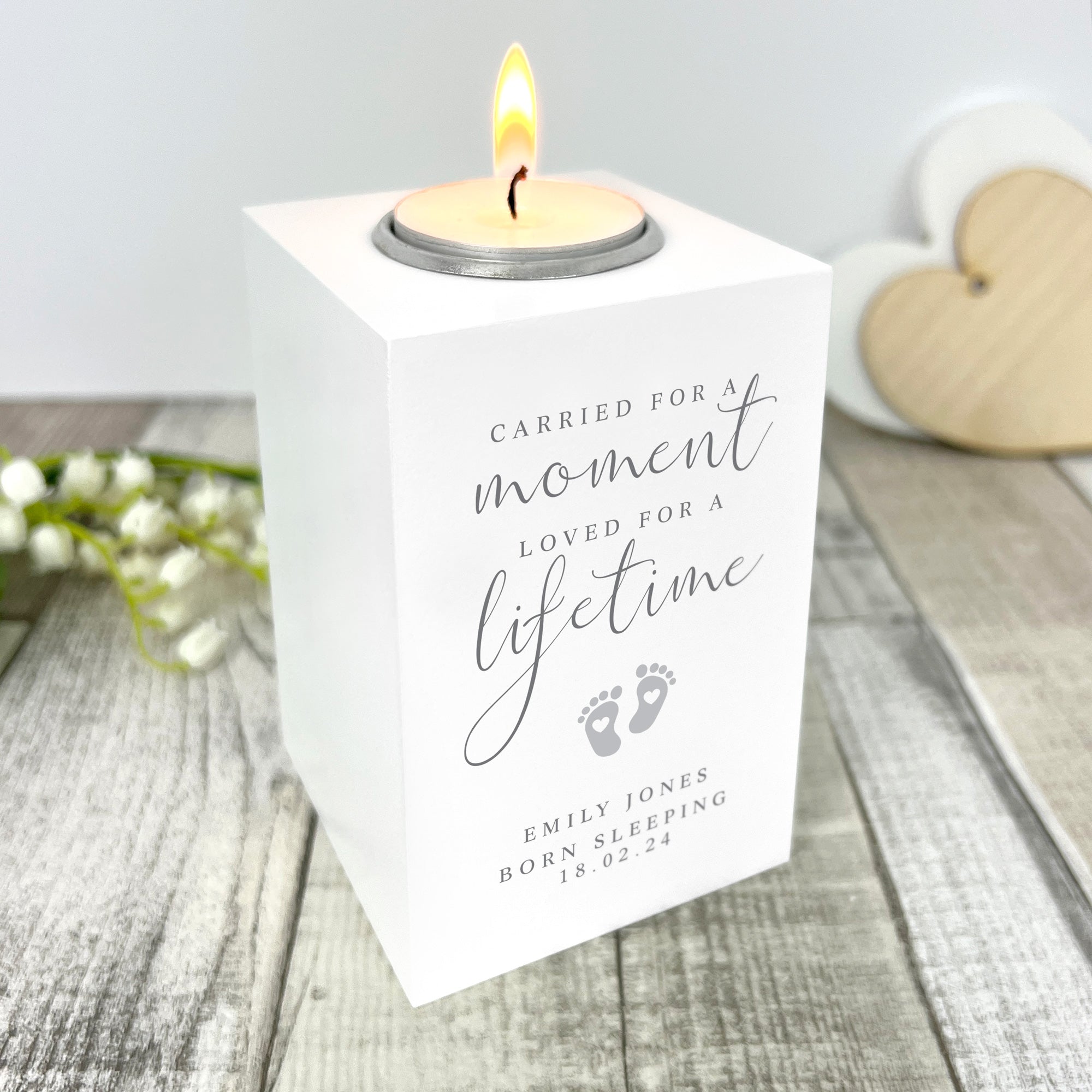 Personalized Angel Baby Memorial White Wooden Photo Tea Light Holder - Keepsake Candle Holder for Remembrance, Gifts & Home Decor