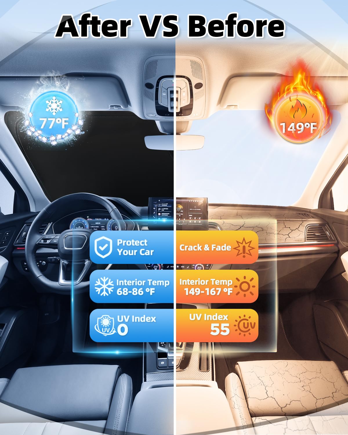 Mixsuper Foldable Windshield Sunshade for Honda Accord 2023-2025 | UV Heat Blocking Sun Visor for Front Window | Car Accessories to Keep Cool (Perfect for Parking, Road Trips & Summer Protection)
