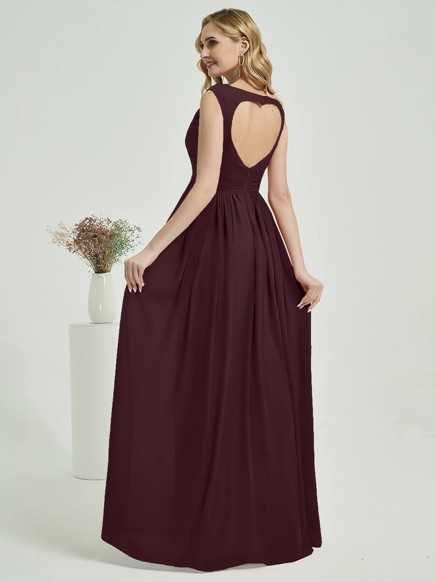 Elegant Cabernet Sweetheart Backless Chiffon Floor Length Bridesmaid Dress - Perfect for Weddings, Formal Events & Evening Parties