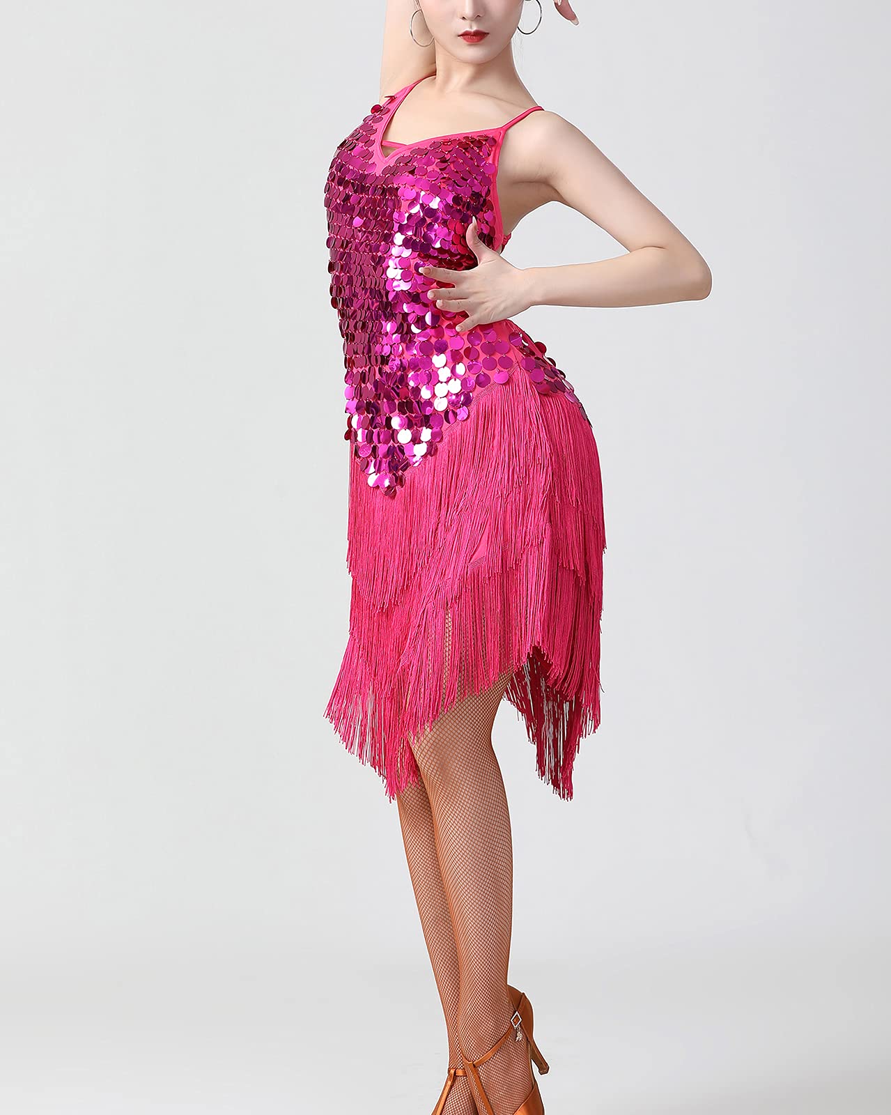 Elegant White Backless Fringe Sequin Salsa Latin Dance Dress - Perfect for Ballroom, Skating & Performance Costumes