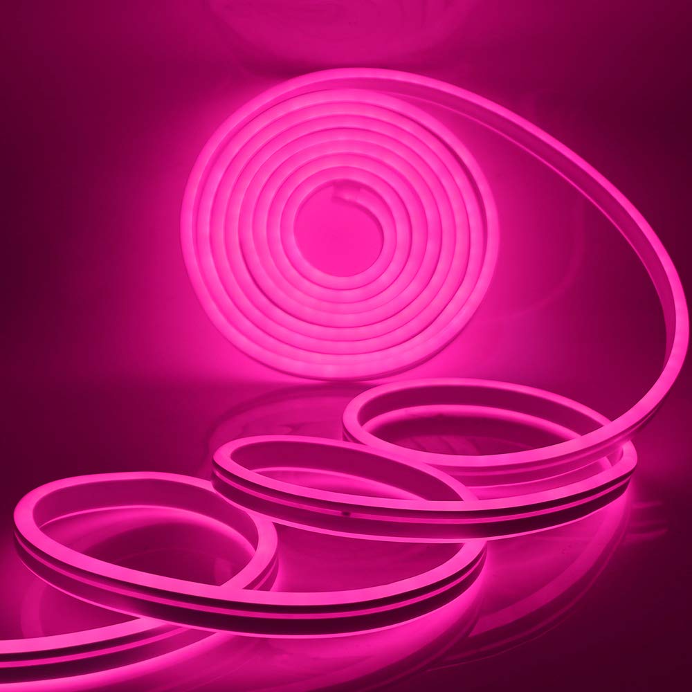 XUNATA 43ft Dimmable LED Neon Strip Lights, 120 LEDs/M, Waterproof 2835 SMD Flexible Rope Light with Remote Controller - AC 110-120V for Party, Wedding, Bar, Home & Outdoor Decoration (Pink)