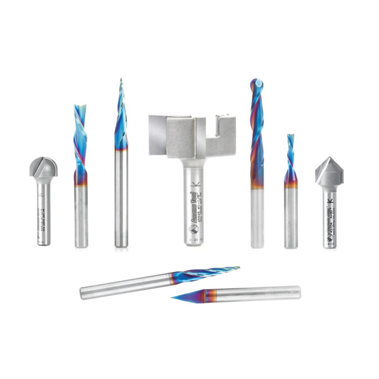9-Piece Spektra CNC Router Bit Set by Amana Tool - Premium Woodworking & Engraving Tools for DIY Projects & Professional Use