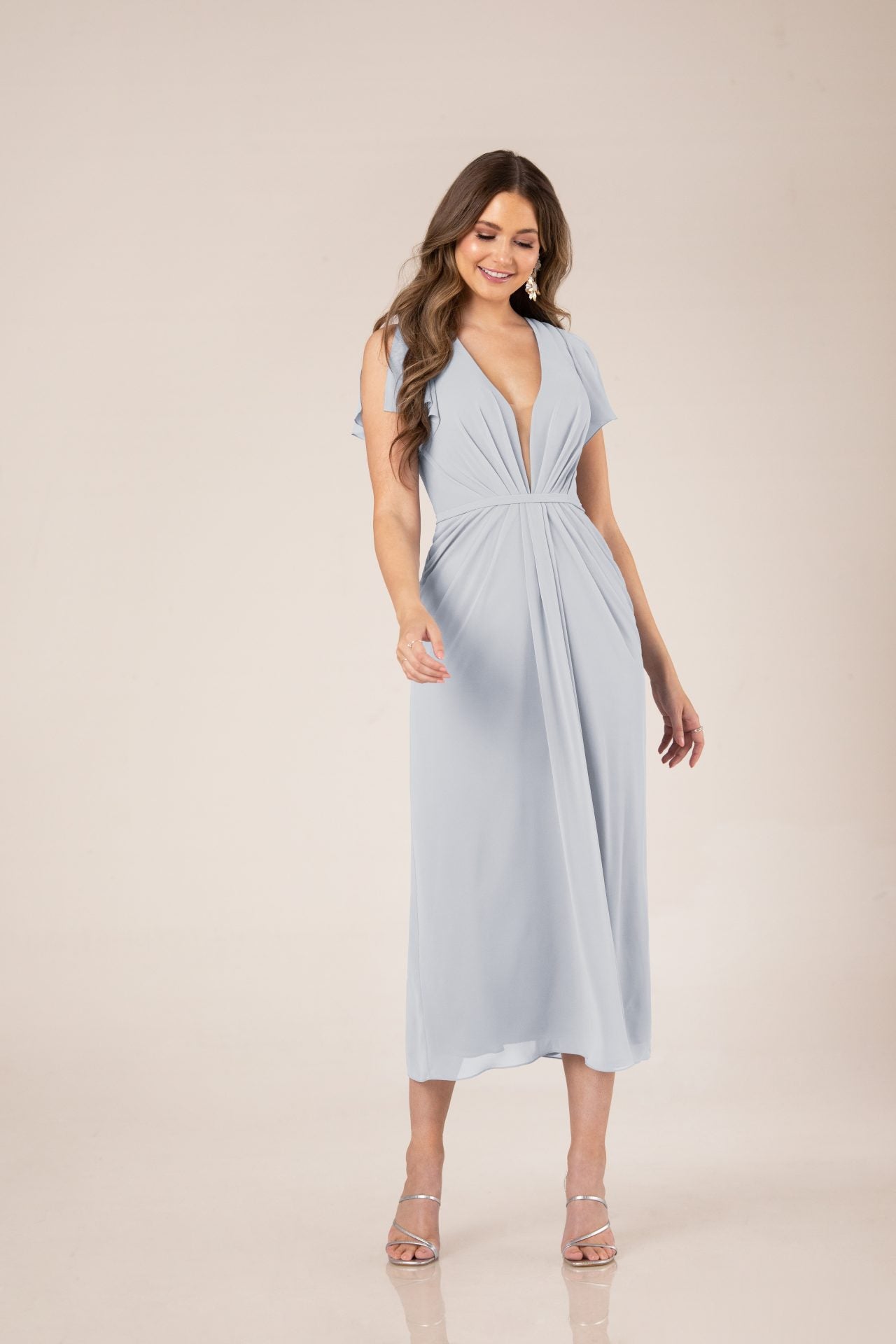 Emmie Tea Length Chiffon Dress - Elegant Flowy A-Line Formal Gown for Weddings, Prom & Special Occasions