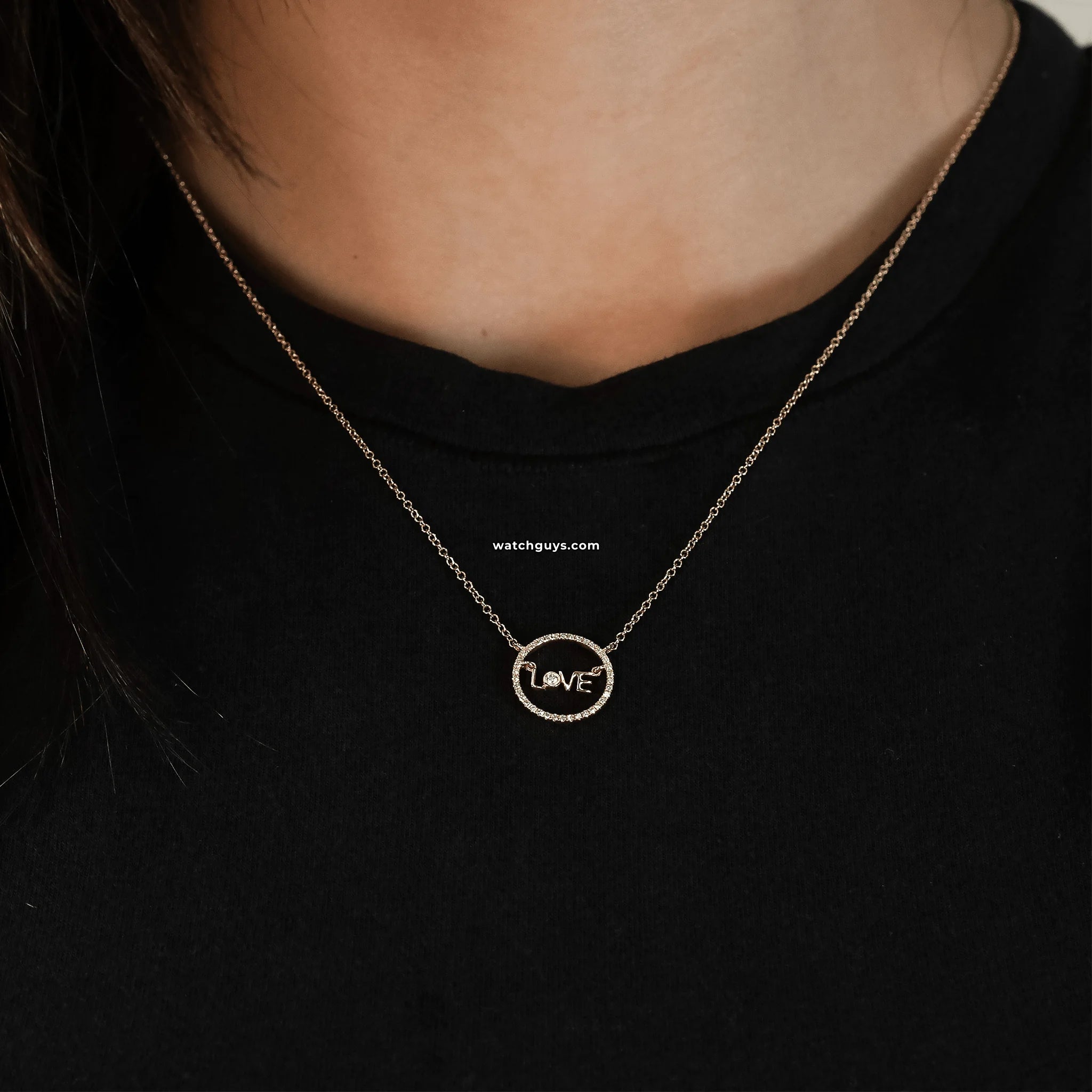 14K Yellow Gold Love Circle Diamond Pendant Necklace for Women - Elegant Gift for Anniversary, Valentine's Day & Special Occasions