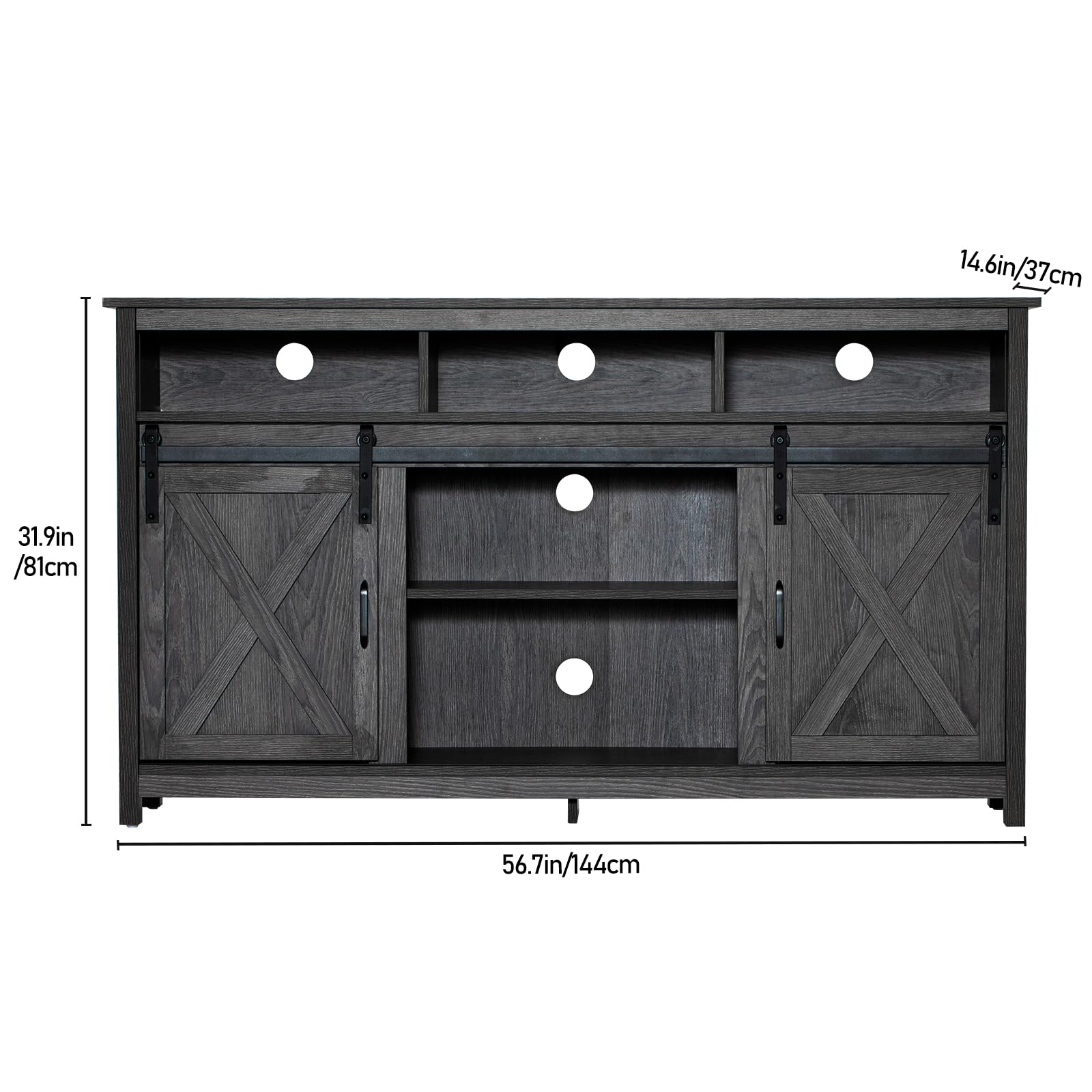Farmhouse Coffee Bar Cabinet with Power Outlet - Rustic Sideboard Buffet Storage Cabinet with Shelves - Wooden Serving Table Cupboard for Dining Room & Living Room - Wash Grey Finish - Perfect for Coffee Stations, Home Bars & Kitchen Storage Organization
