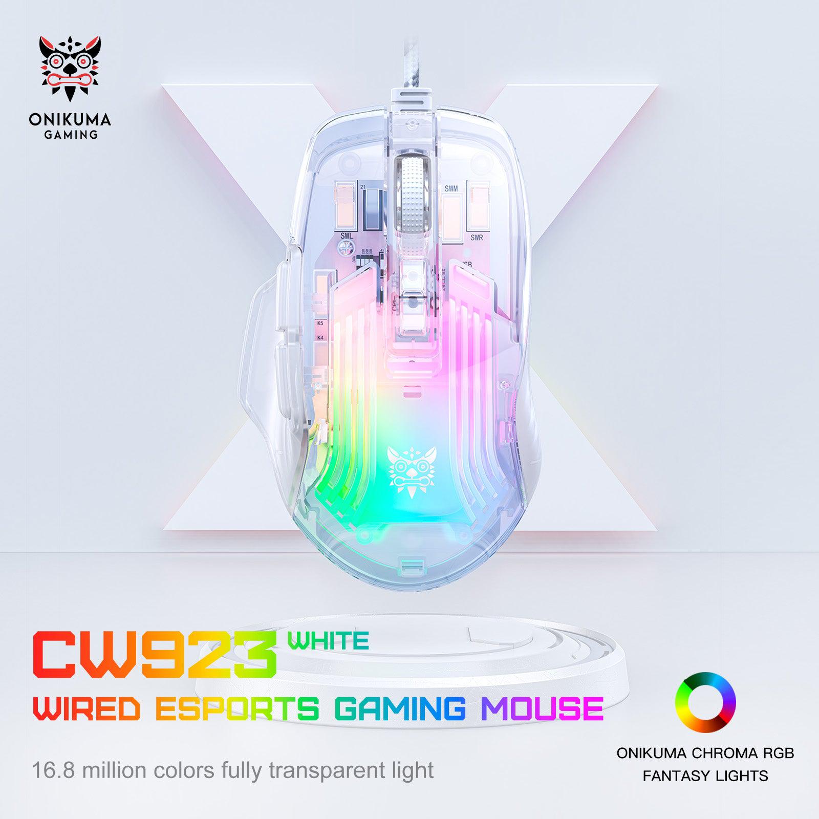 ONIKUMA CW923 RGB Wired Gaming Mouse - 12800 DPI High Precision Esports Mouse for PC & Laptop - Transparent Body Design - Perfect for FPS, MOBA & MMO Gaming